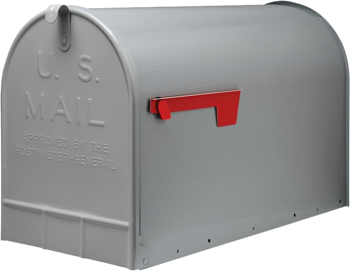 Plexon Gray Jumbo Size Rural Mailbox, 3175 cu-in Capacity, Galvanized Steel, Powder-Coated, 15 in. H x 11.69 in. W x 24.82 in. L