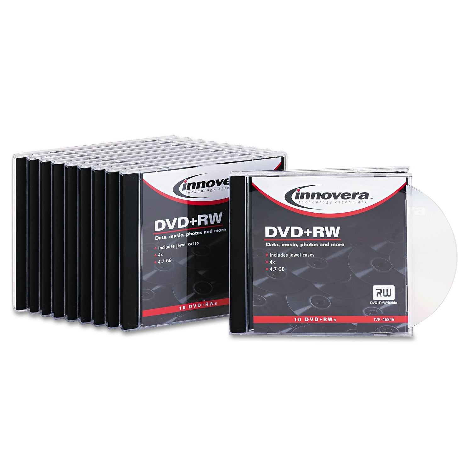 DVD+RW Rewritable Disc, 4.7 GB, 4x, Slim Jewel Case, Silver, 10/Pack -
