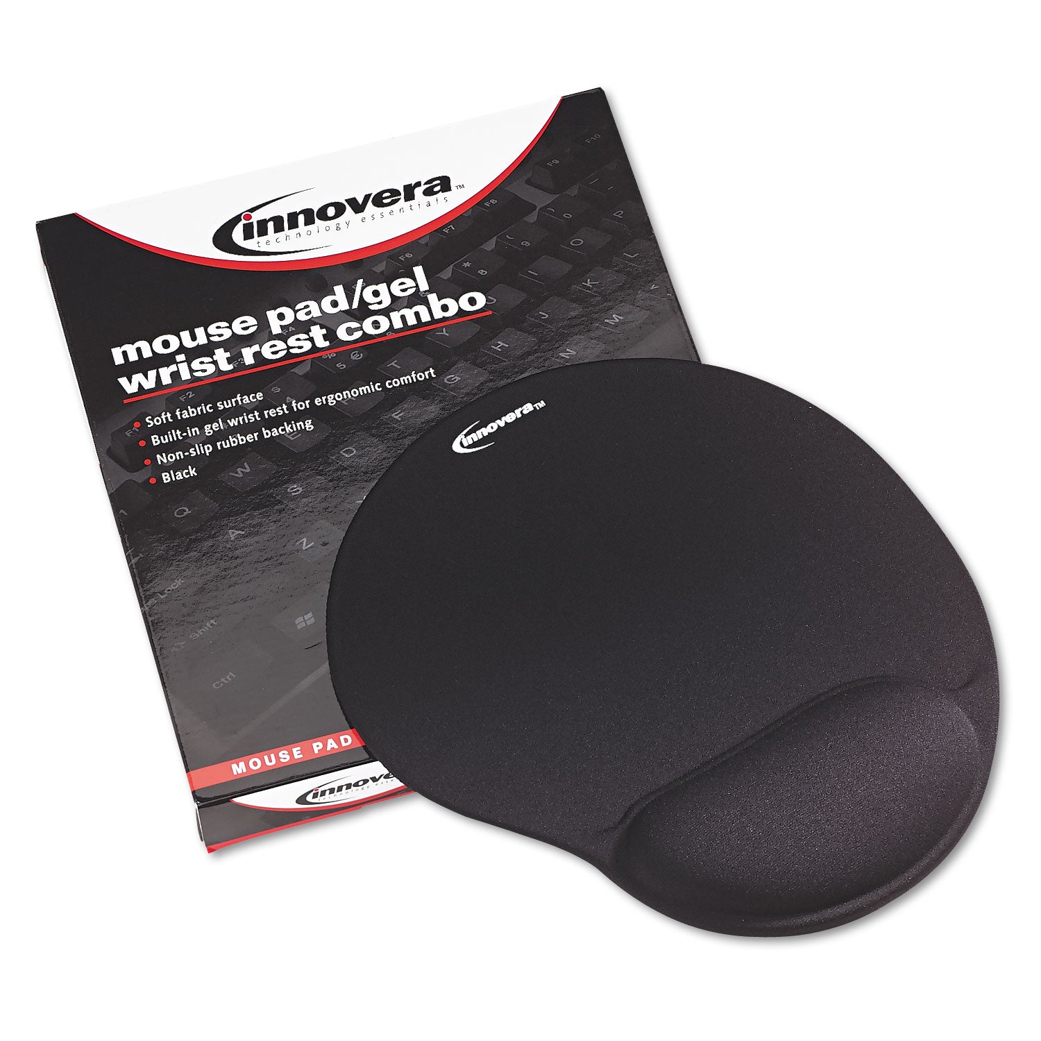 Mouse Pad with Fabric-Covered Gel Wrist Rest, 10.37 x 8.87, Black -