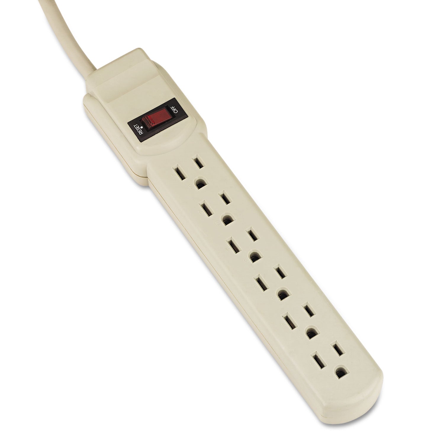 Power Strip, 6 Outlets, 4 ft Cord, Ivory -