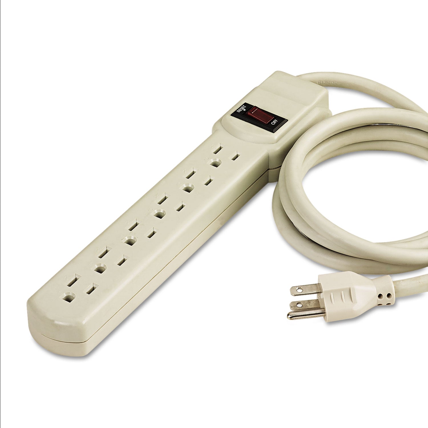 Power Strip, 6 Outlets, 4 ft Cord, Ivory -