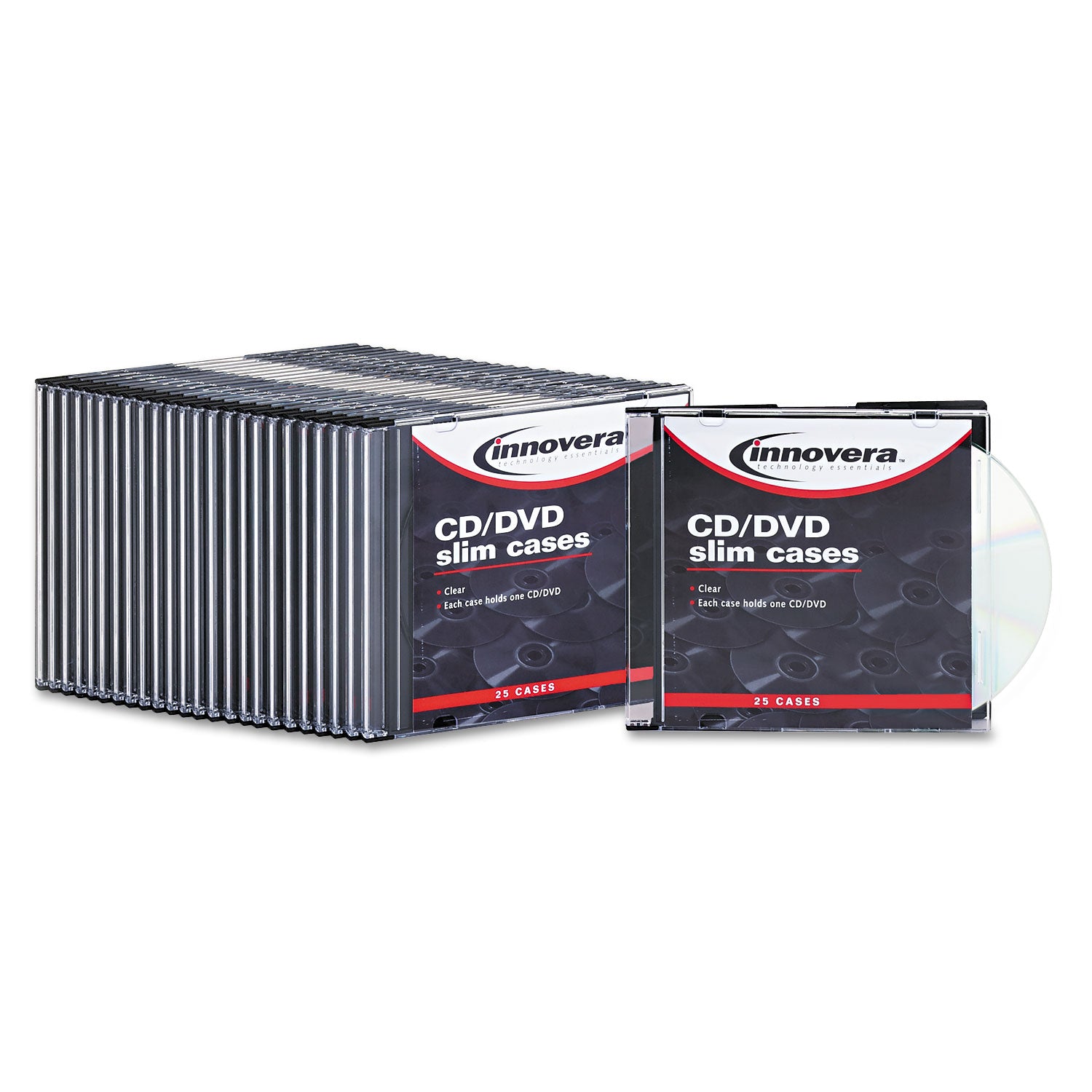 CD/DVD Slim Jewel Cases, Clear/Black, 25/Pack -
