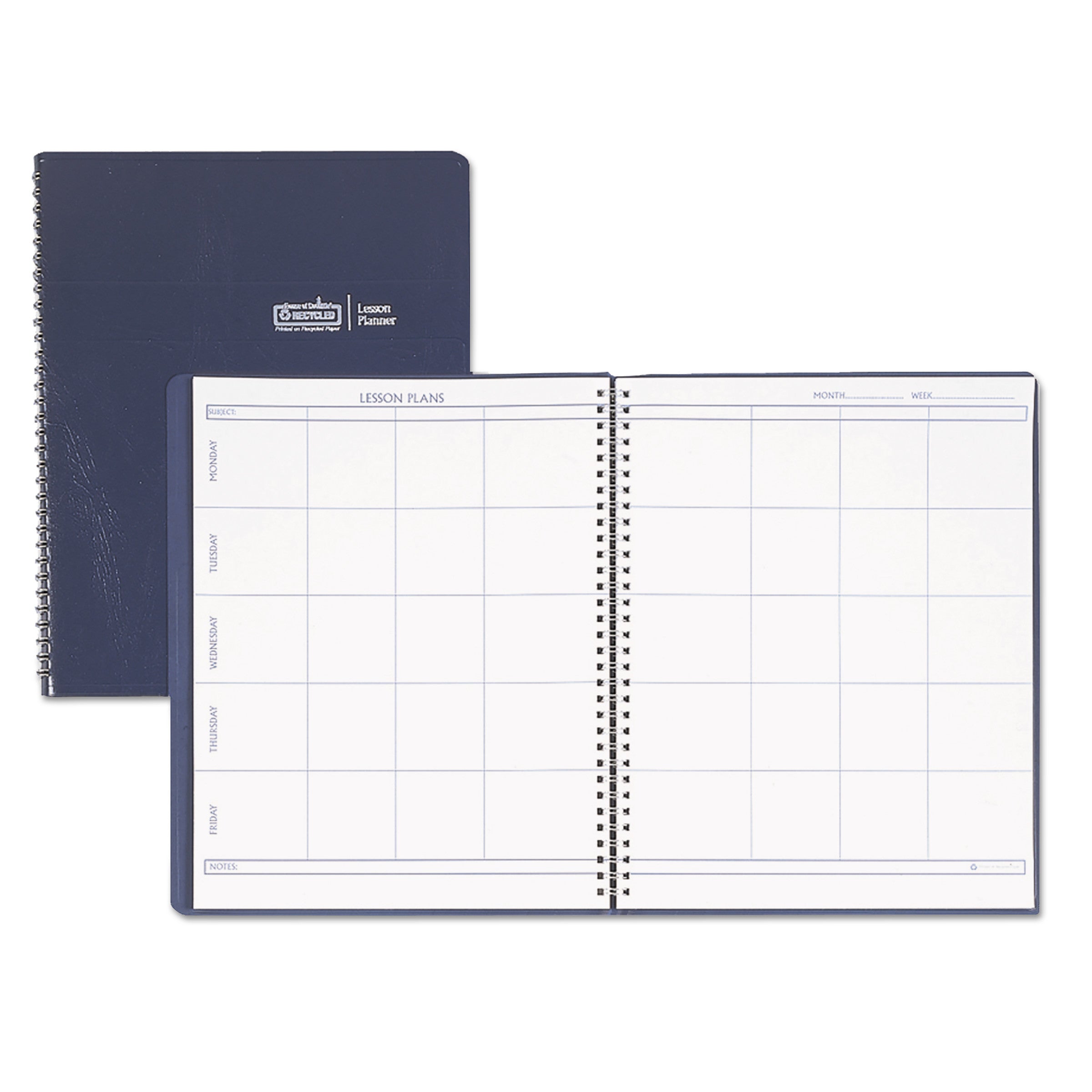Recycled Lesson Plan Book, Weekly, Two-Page Spread (Eight Classes), 11 x 8.5, Blue Cover -