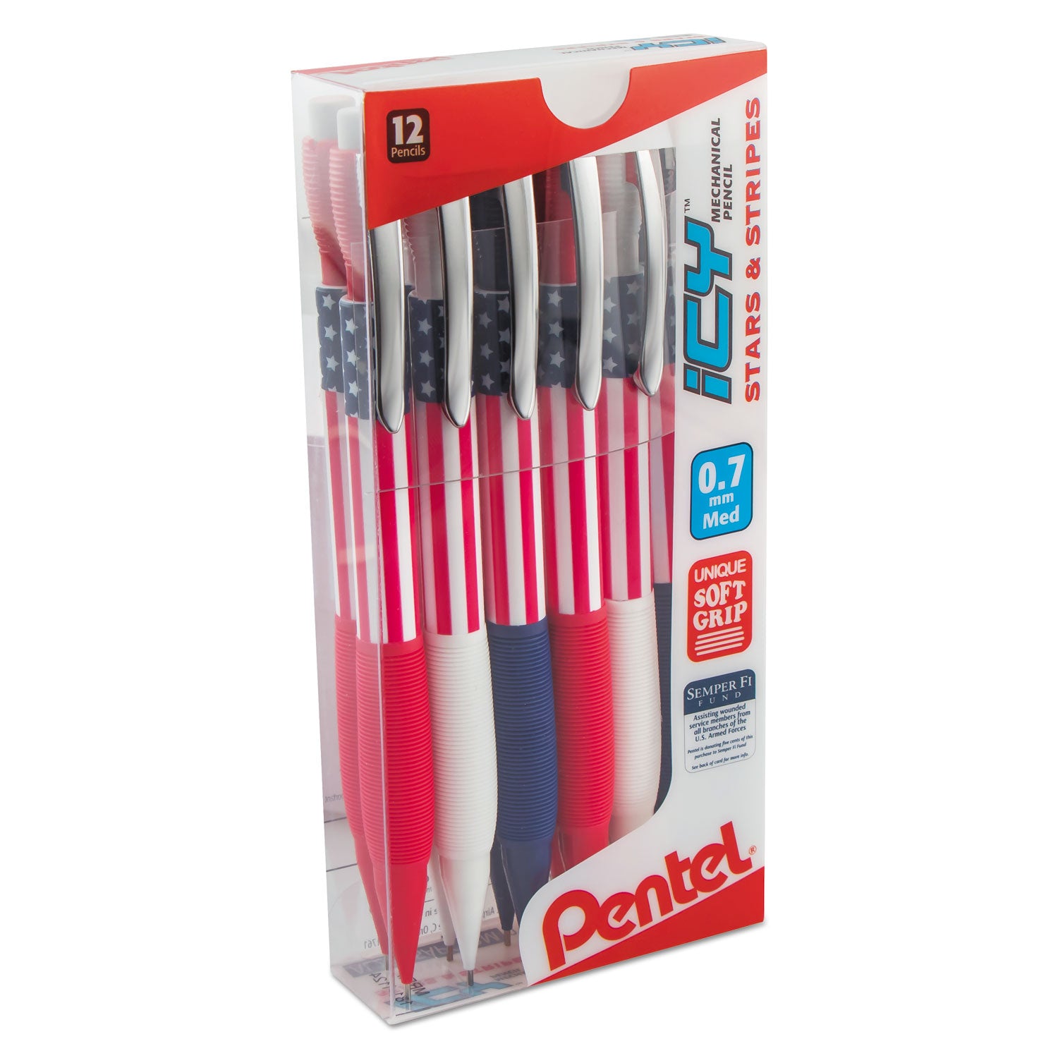 Icy Mechanical Pencil, 0.5 mm, HB (#2), Black Lead, Transparent Blue Barrel, Dozen -