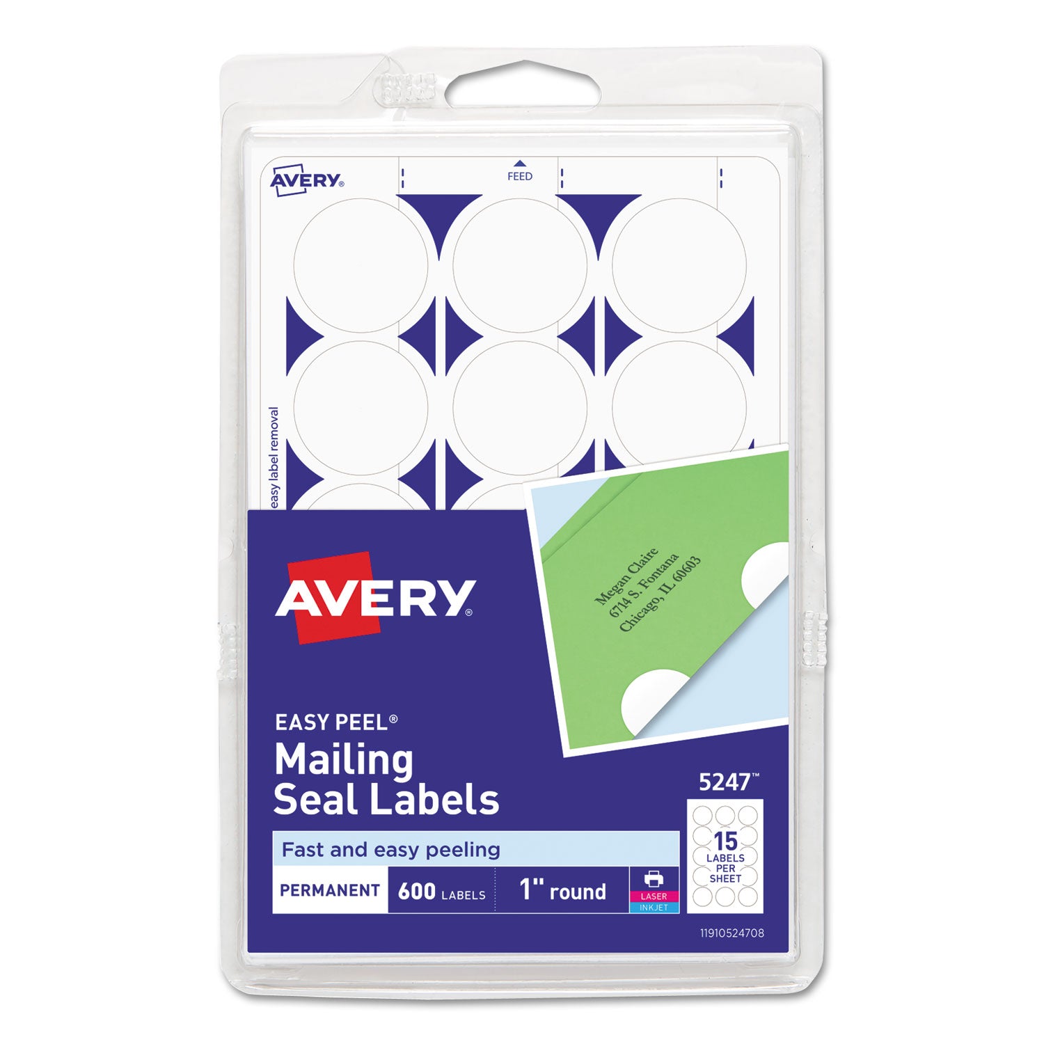 Printable Mailing Seals, 1" dia, White, 15/Sheet, 40 Sheets/Pack, (5247) -