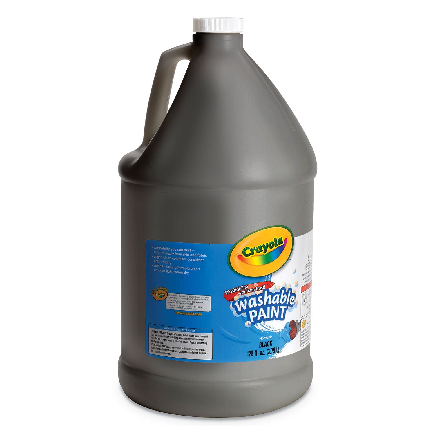 Washable Paint, Black, 1 gal Bottle -