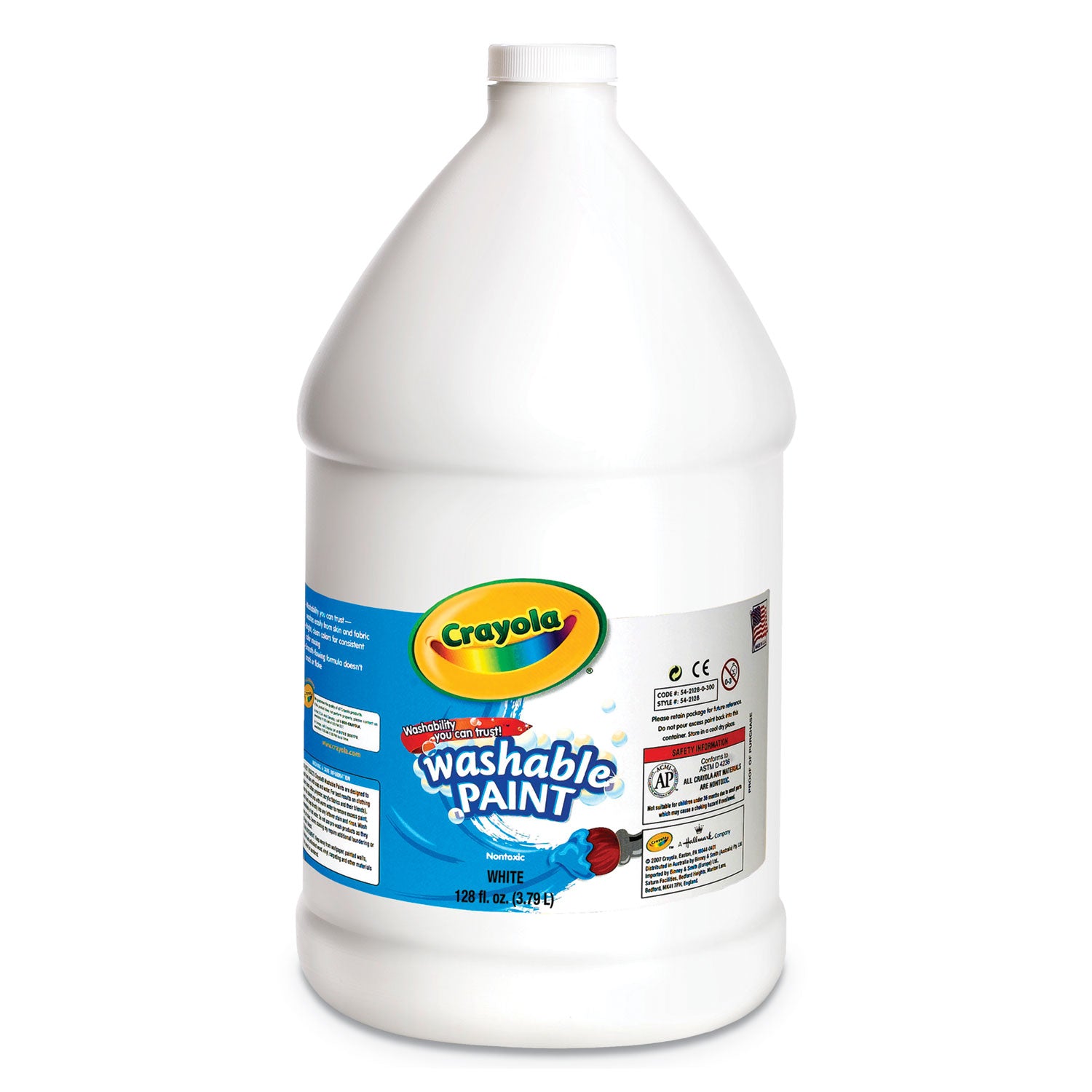 Washable Paint, White, 1 gal Bottle -