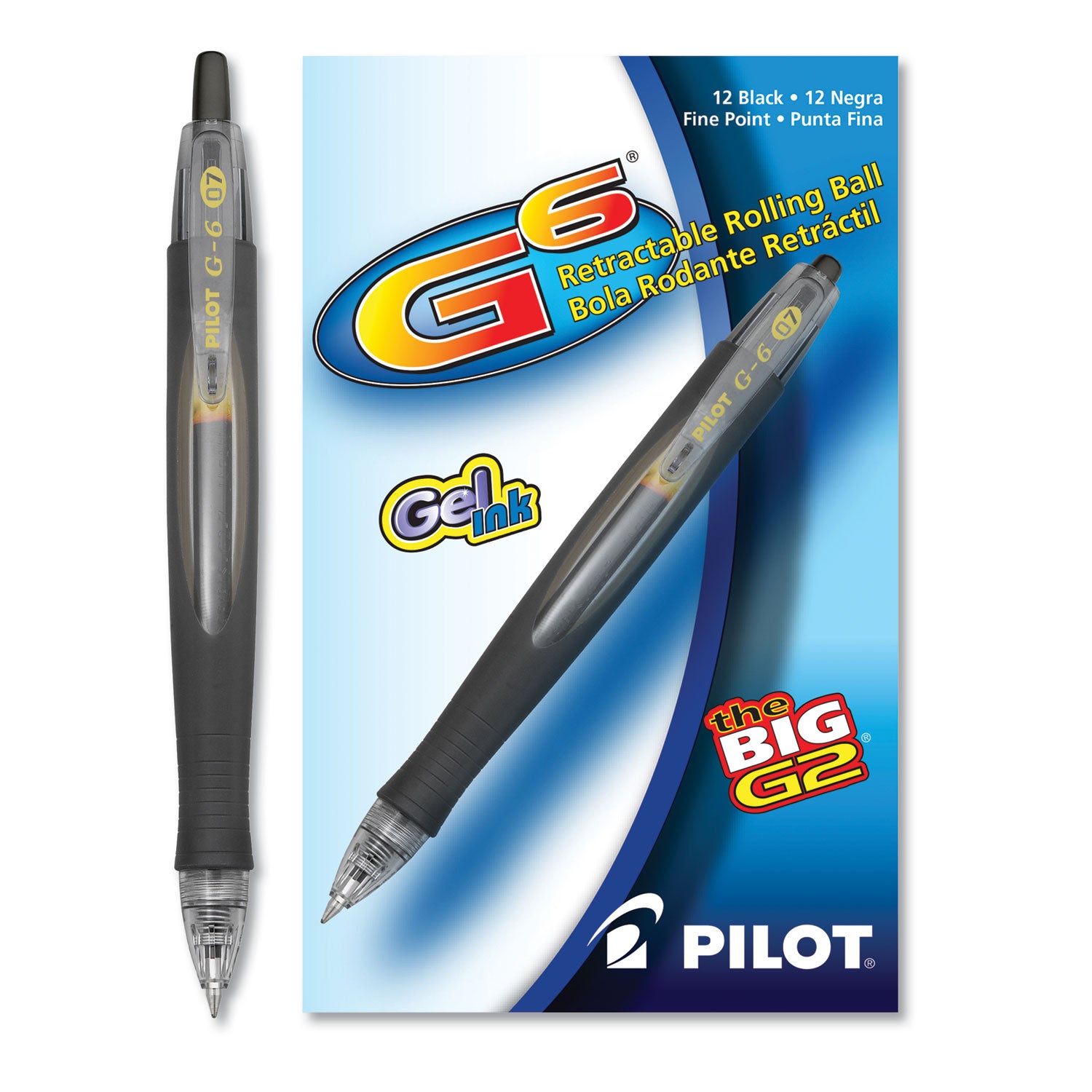 G6 Gel Pen, Retractable, Fine 0.7 mm, Black Ink, Black Barrel -