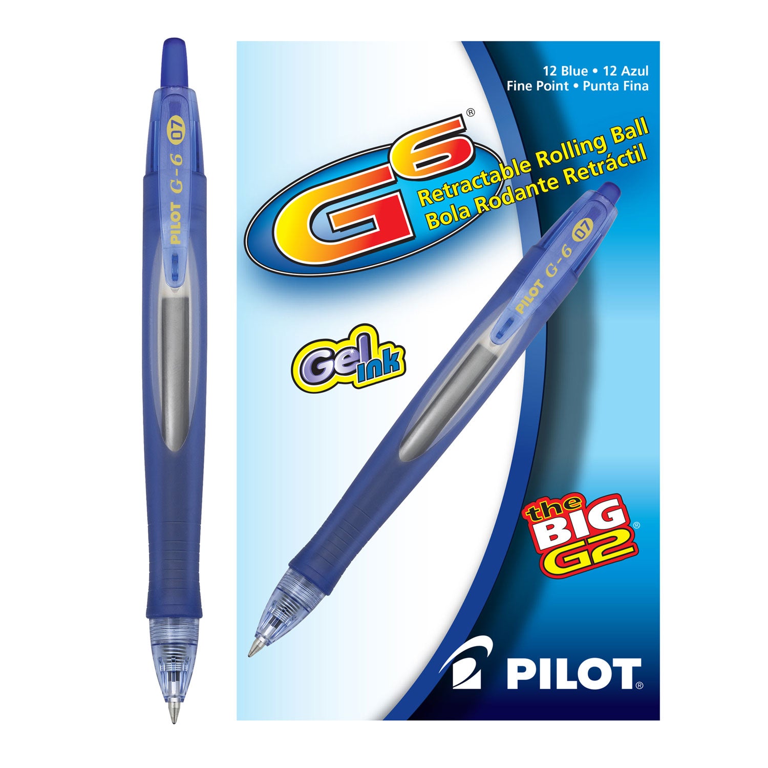 G6 Gel Pen, Retractable, Fine 0.7 mm, Blue Ink, Blue Barrel -