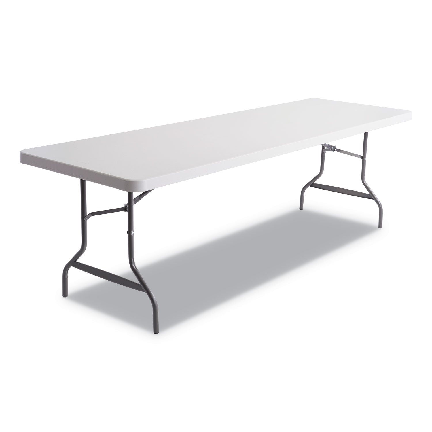 Resin Rectangular Folding Table, Square Edge, 96w x 30d x 29h, Platinum -