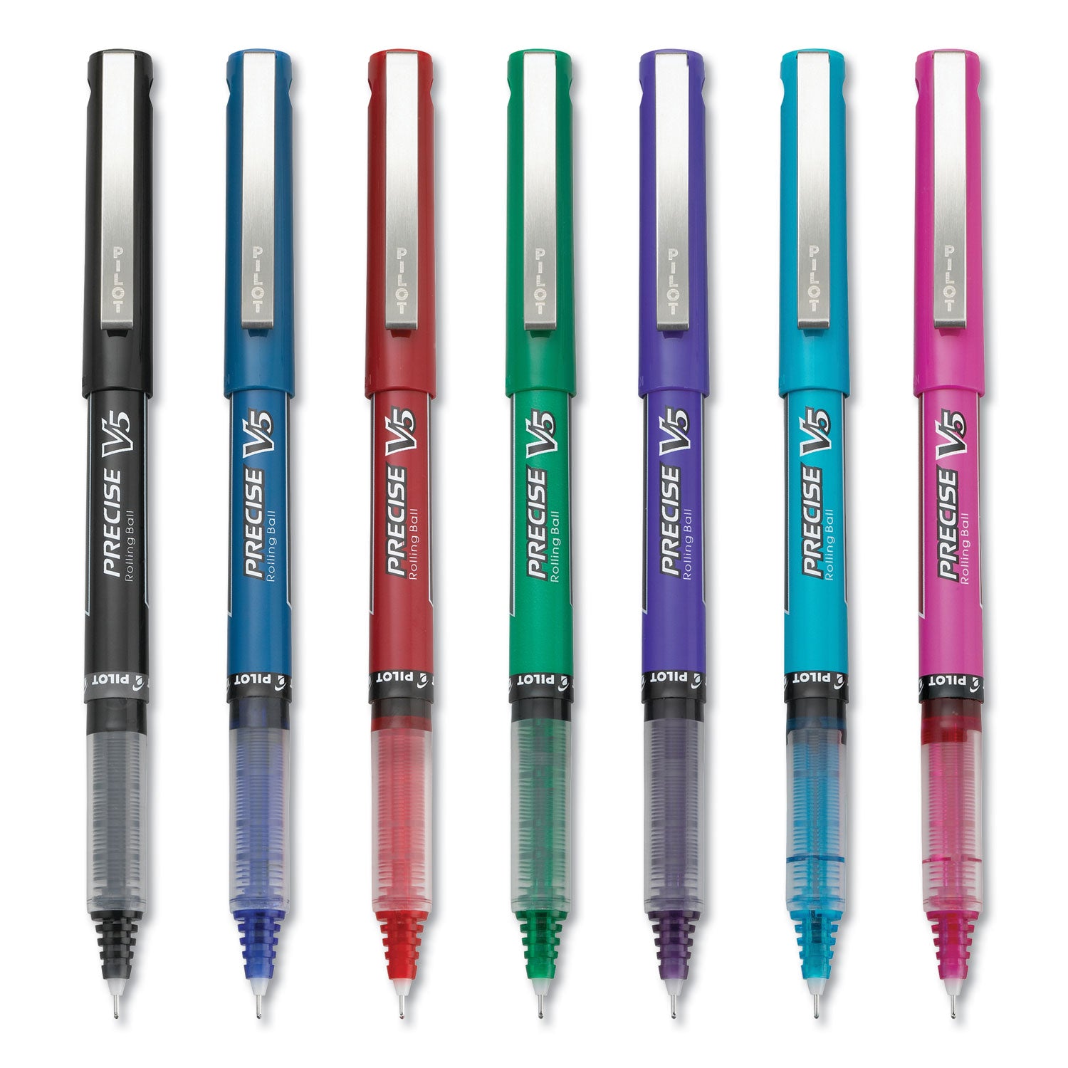 Precise V5 Roller Ball Pen, Stick, Extra-Fine 0.5 mm, Assorted Ink and Barrel Colors, 7/Pack -