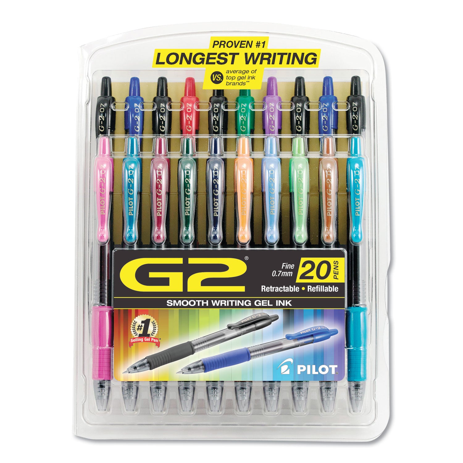 G2 Premium Gel Pen, Retractable, Fine 0.7 mm, Assorted Ink and Barrel Colors, 20/Pack -
