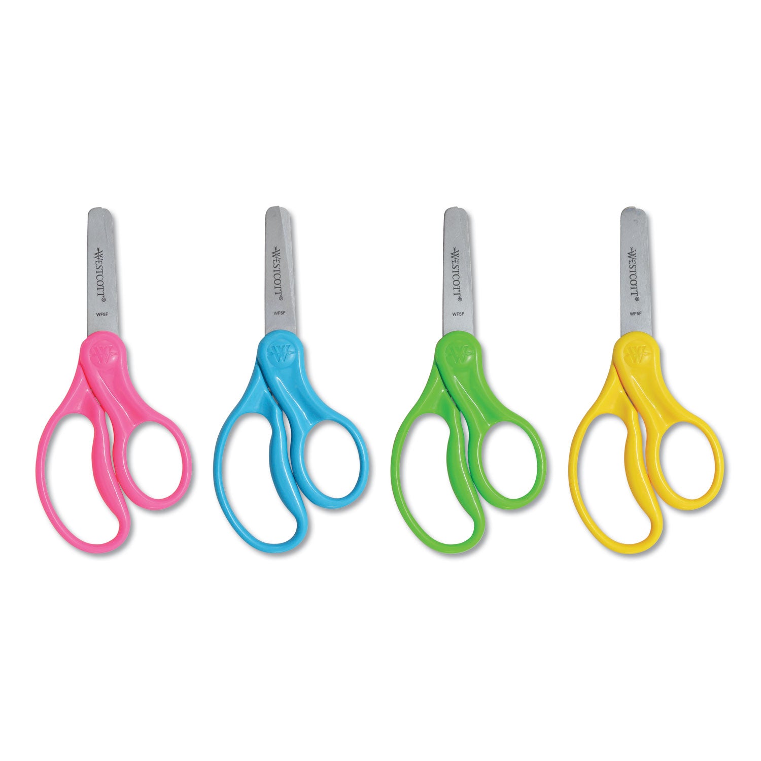 For Kids Scissors, Blunt Tip, 5" Long, 1.75" Cut Length, Assorted Straight Handles, 12/Pack -