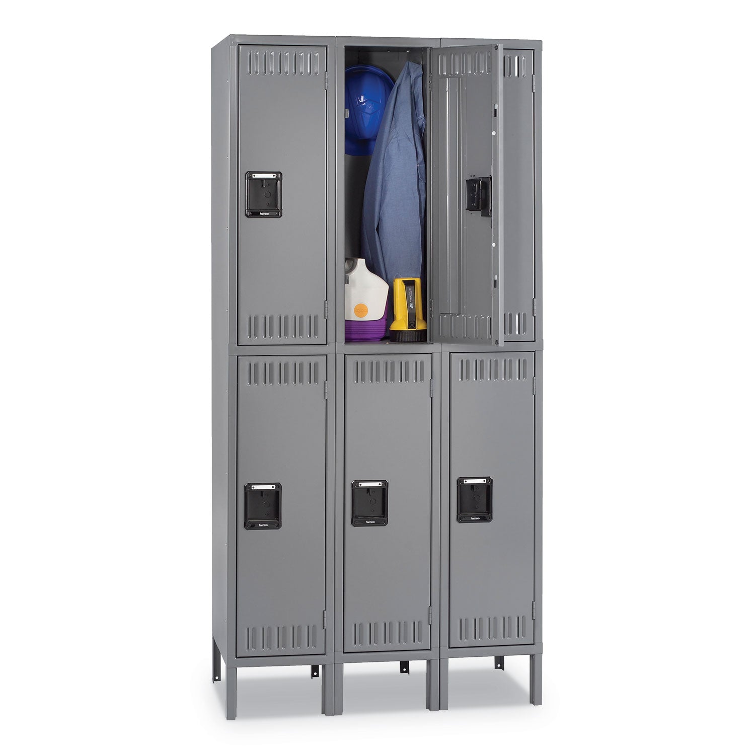 Double Tier Locker with Legs, Triple Stack, 36w x 18d x 78h, Medium Gray -