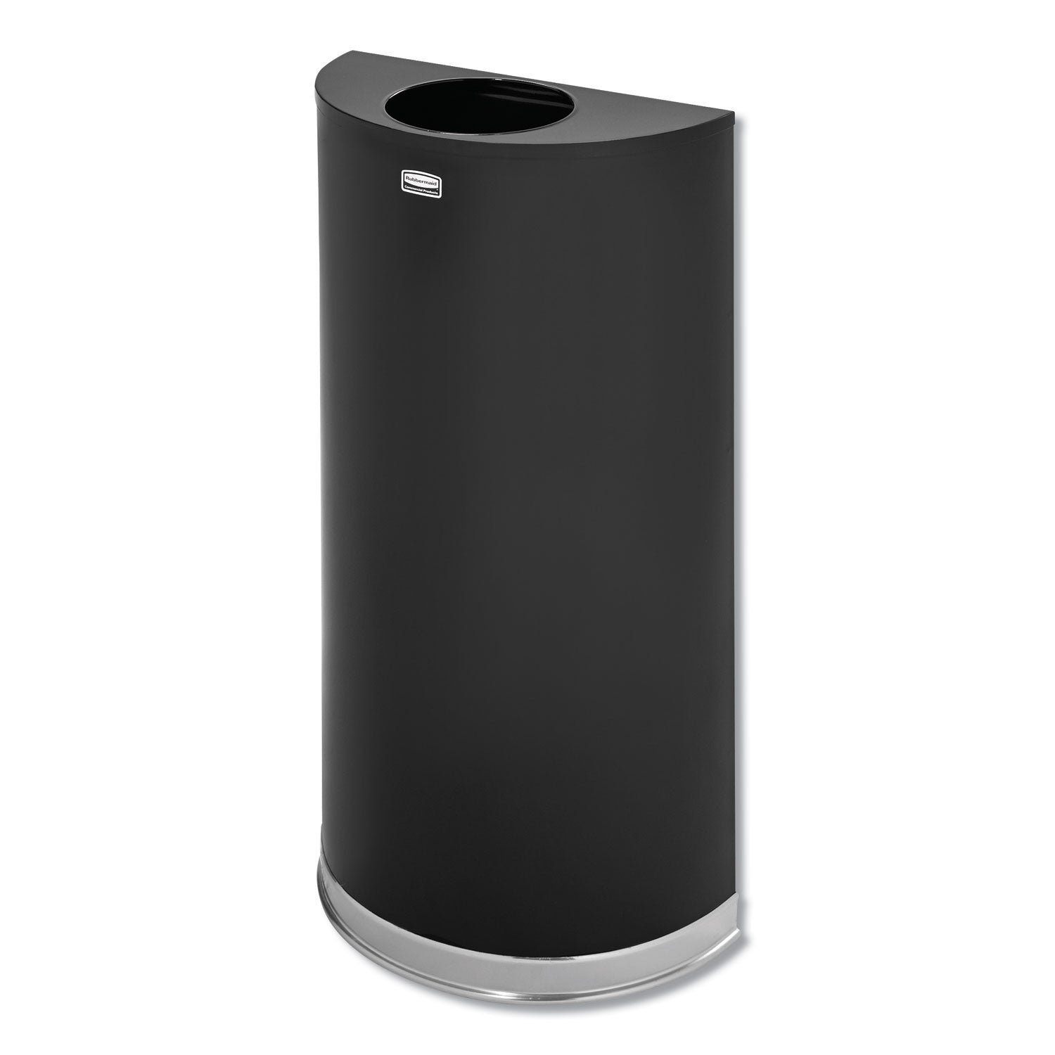 European and Metallic Series Open Top Half-Round Receptacle, 12 gal, Steel, Black/Chrome -