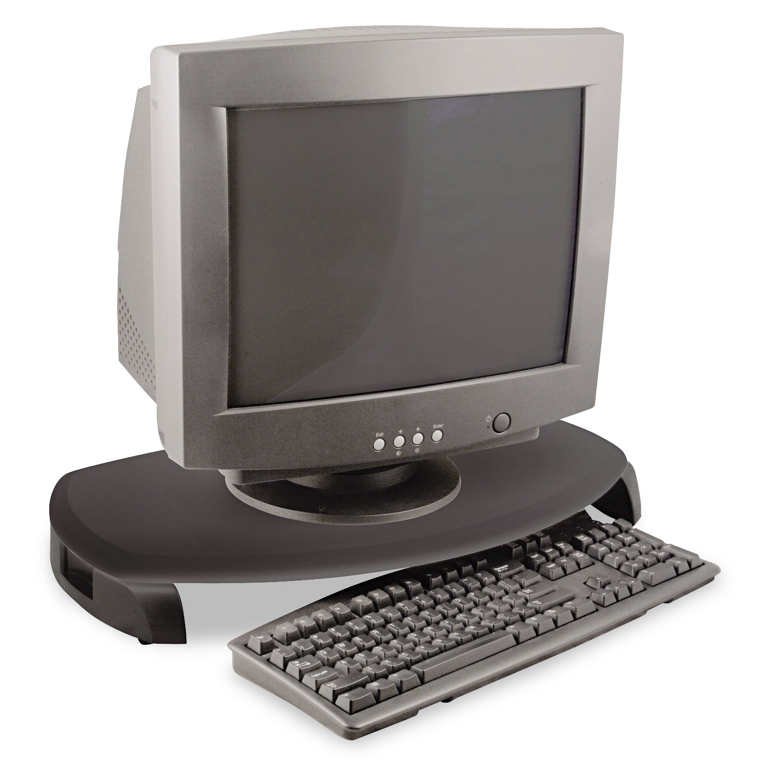 CRT/LCD Stand with Keyboard Storage, 23" x 13.25" x 3", Black, Supports 80 lbs -