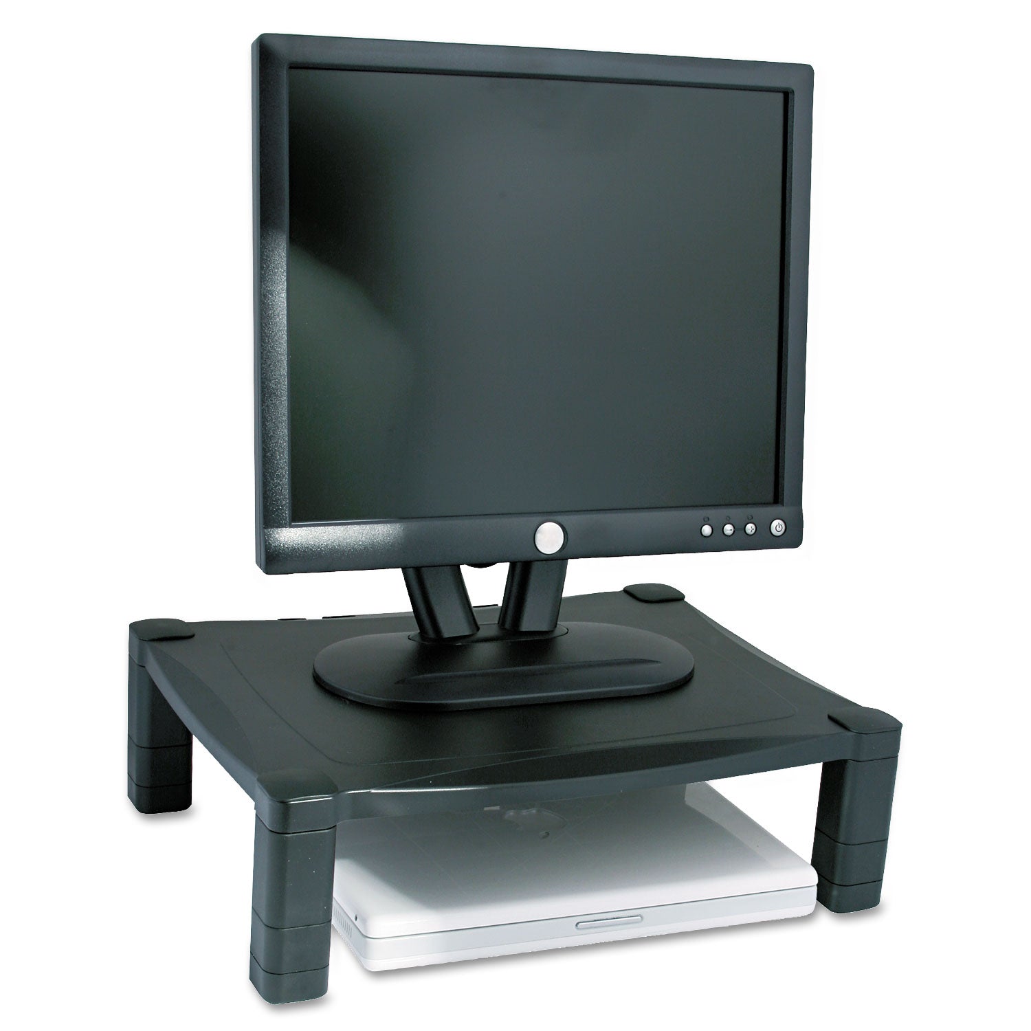Single-Level Monitor Stand, 17" x 13.25" x 3" to 6.5", Black, Supports 50 lbs -