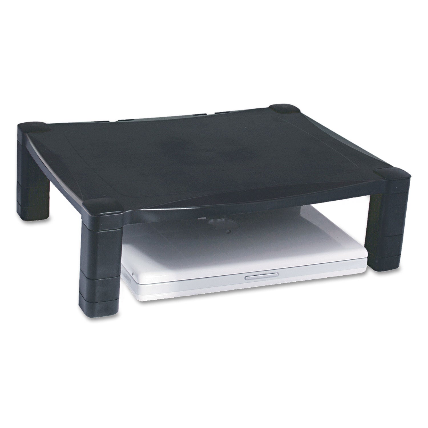 Single-Level Monitor Stand, 17" x 13.25" x 3" to 6.5", Black, Supports 50 lbs -