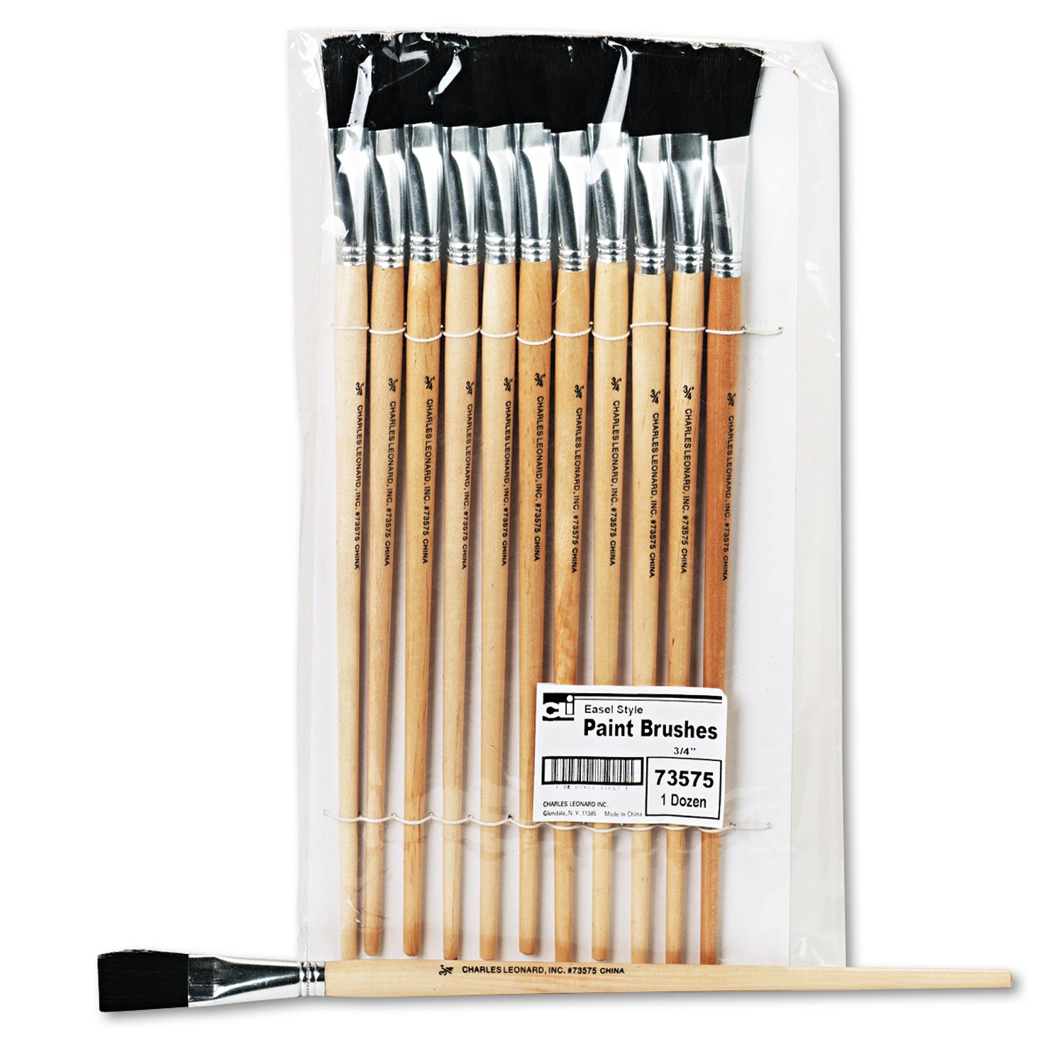 Long Handle Easel Brush, Size 18, Natural Bristle, Flat Profile, 12/Pack -