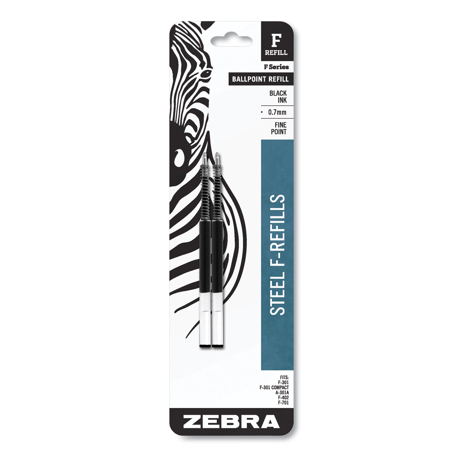 F-Refill for Zebra F-Series Ballpoint Pens, Fine Conical Tip, Black Ink, 2/Pack -