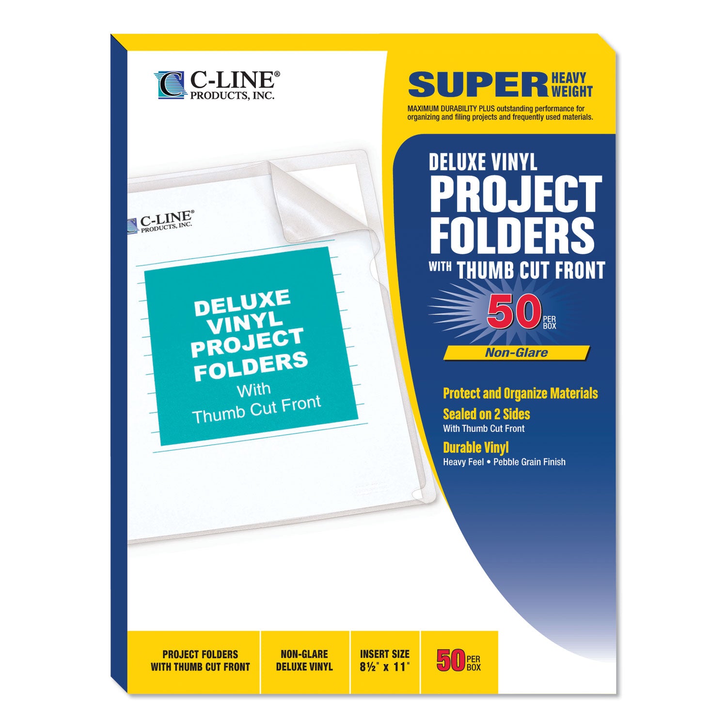 Deluxe Vinyl Project Folders, Letter Size, Clear, 50/Box -