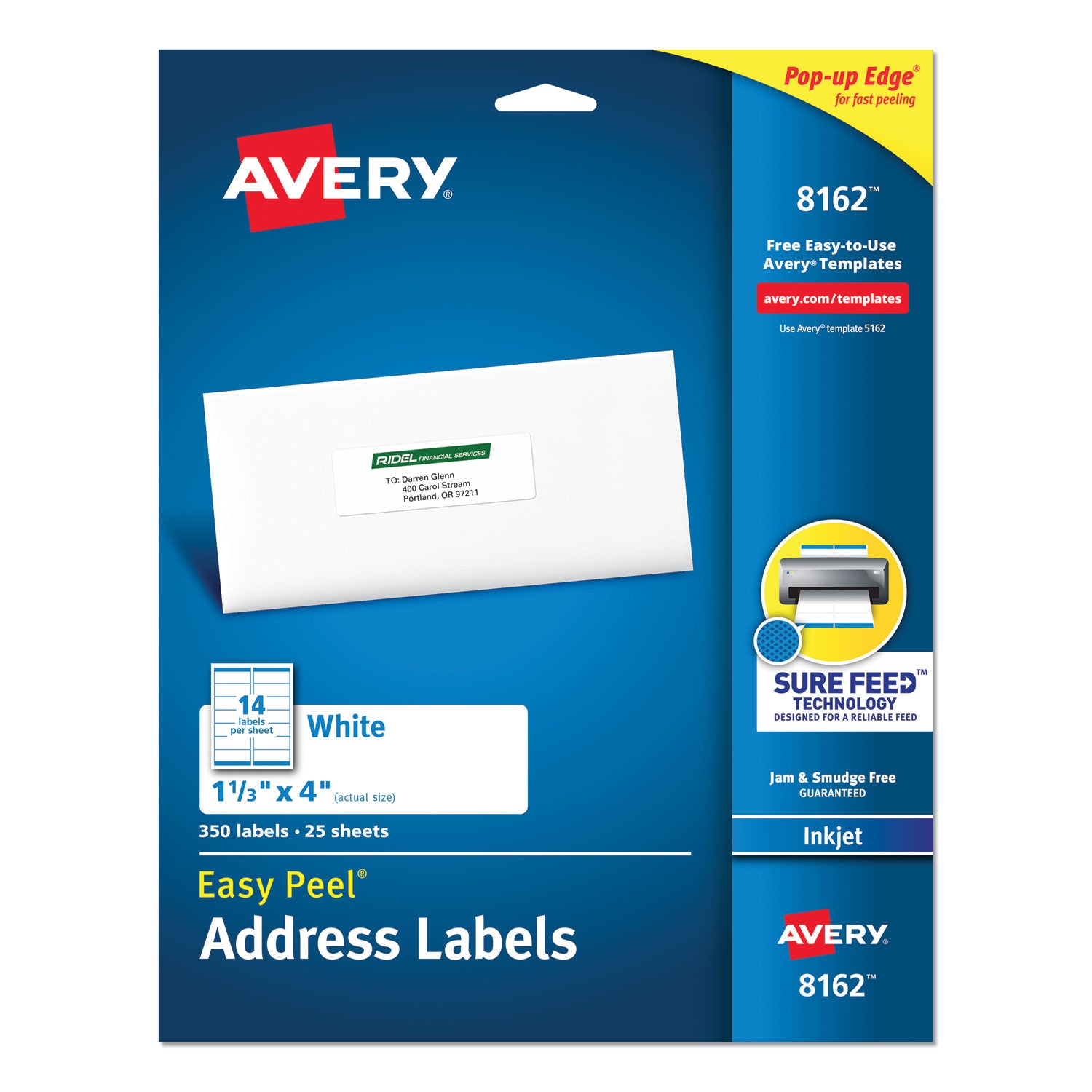 Easy Peel White Address Labels w/ Sure Feed Technology, Inkjet Printers, 1.33 x 4, White, 14/Sheet, 25 Sheets/Pack -