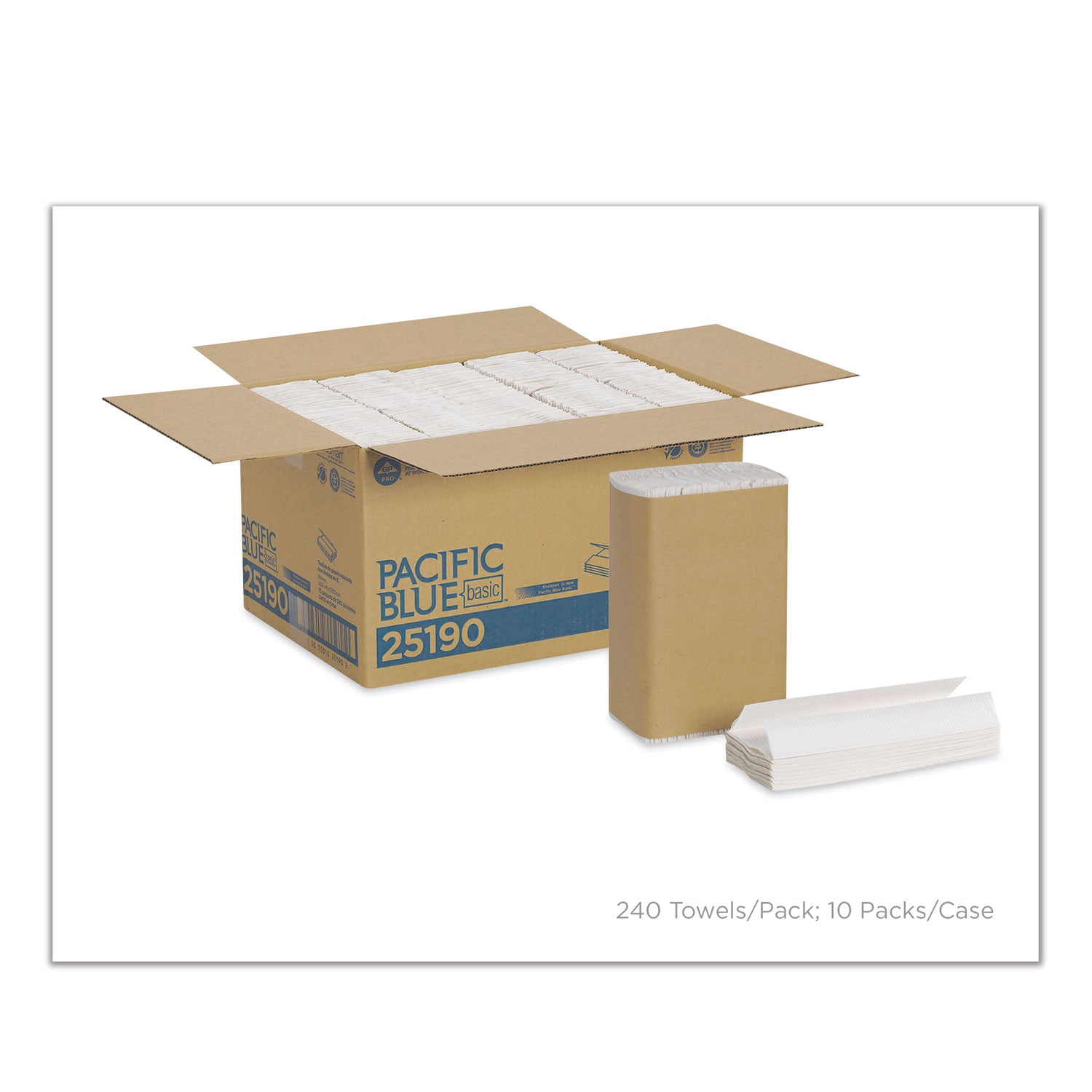 Pacific Blue Basic C-Fold Paper Towel, 1-Ply, 10.1 x 12.7, White, 240/Pack, 10 Packs/Carton -
