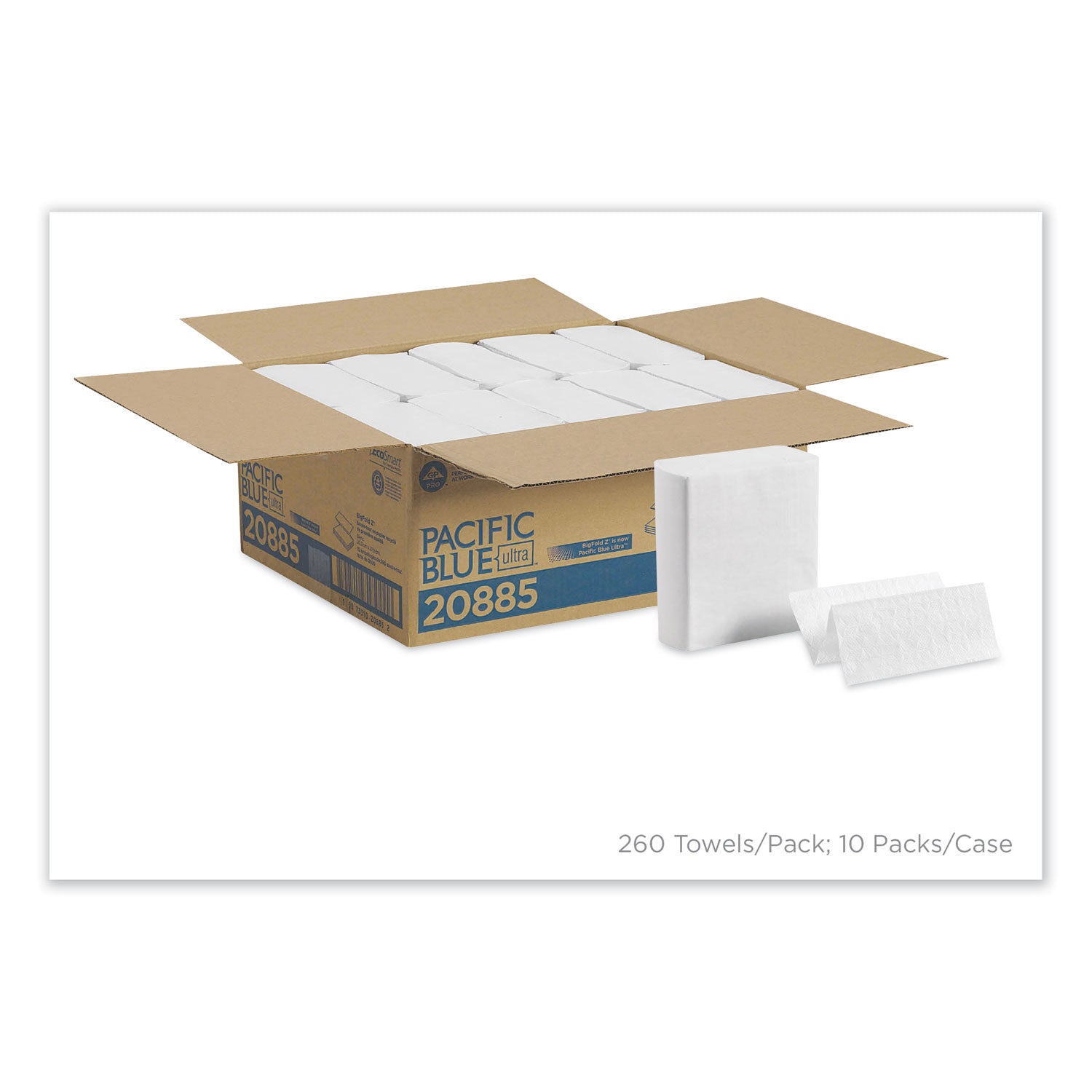Pacific Blue Ultra Z-Fold Folded Paper Towels, 1-Ply, 8 x 11, White, 260/Pack, 10 Packs/Carton -