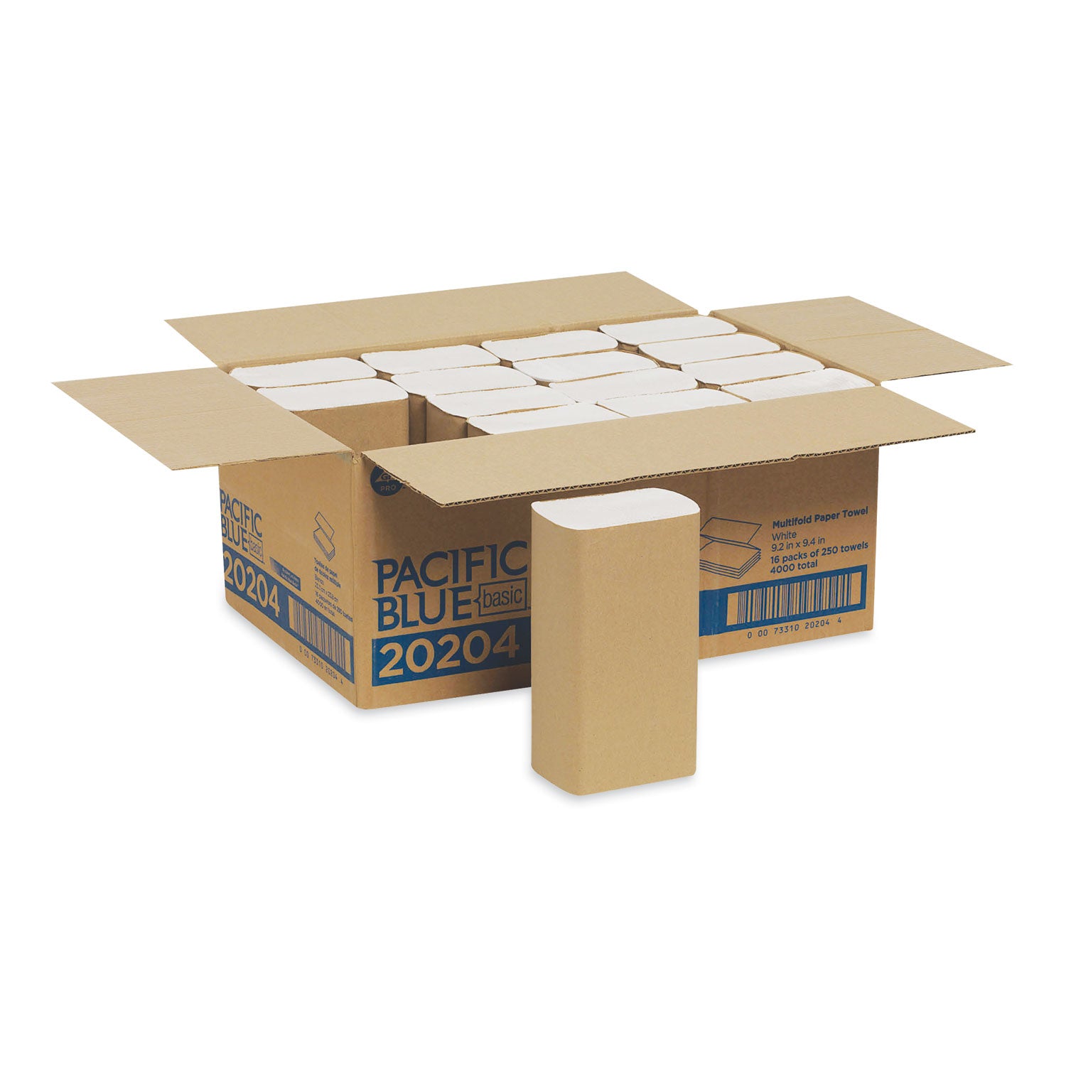 Pacific Blue Basic Folded Paper Towel, 1-Ply, 9.2 x 9.4, White, 250/Pack, 16 Packs/Carton -