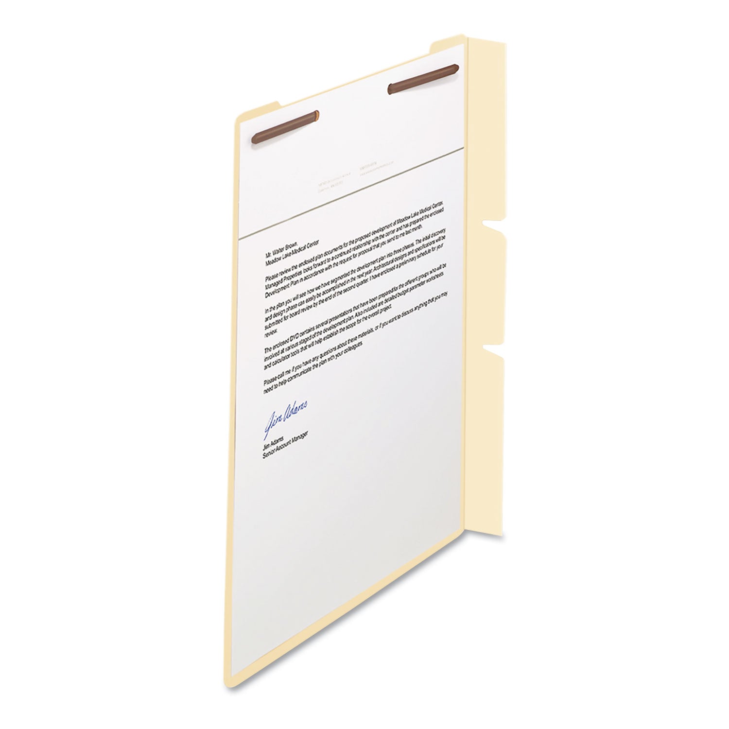 Self-Adhesive Folder Dividers with Twin-Prong Fasteners for Top/End Tab Folders, 1 Fastener, Letter Size, Manila, 100/Box -
