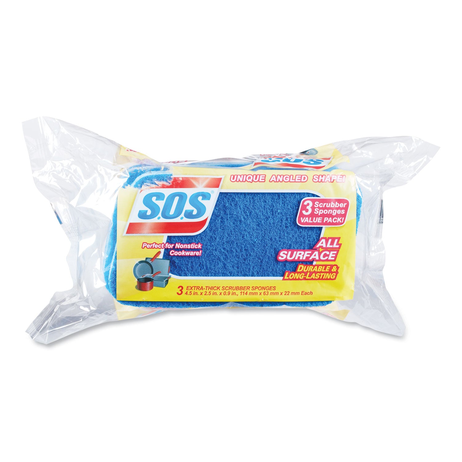 All Surface Scrubber Sponge, 2.5 x 4.5, 0.9" Thick, Dark Blue, 3/Pack, 8 Packs/Carton -