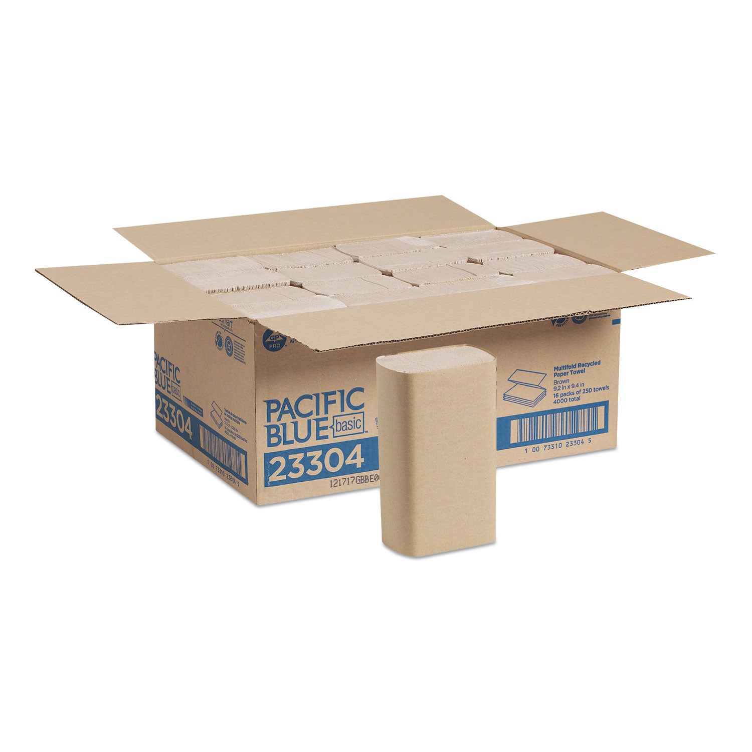 Pacific Blue Basic M-Fold Paper Towels, 1-Ply, 9.2 x 9.4, Brown, 250/Pack, 16 Packs/Carton -