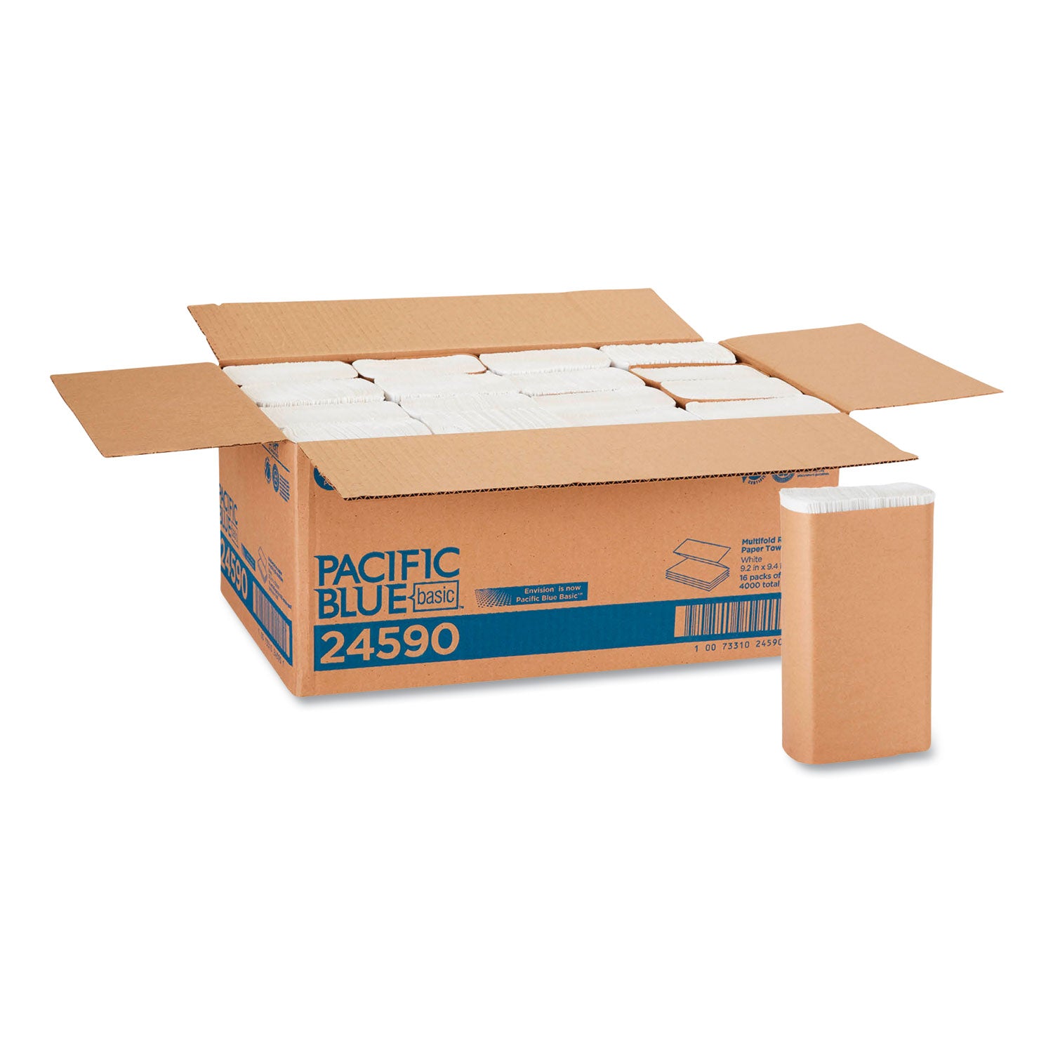 Pacific Blue Basic M-Fold Paper Towels, 1-Ply, 9.2 x 9.4, White, 250/Pack, 16 Packs/Carton -