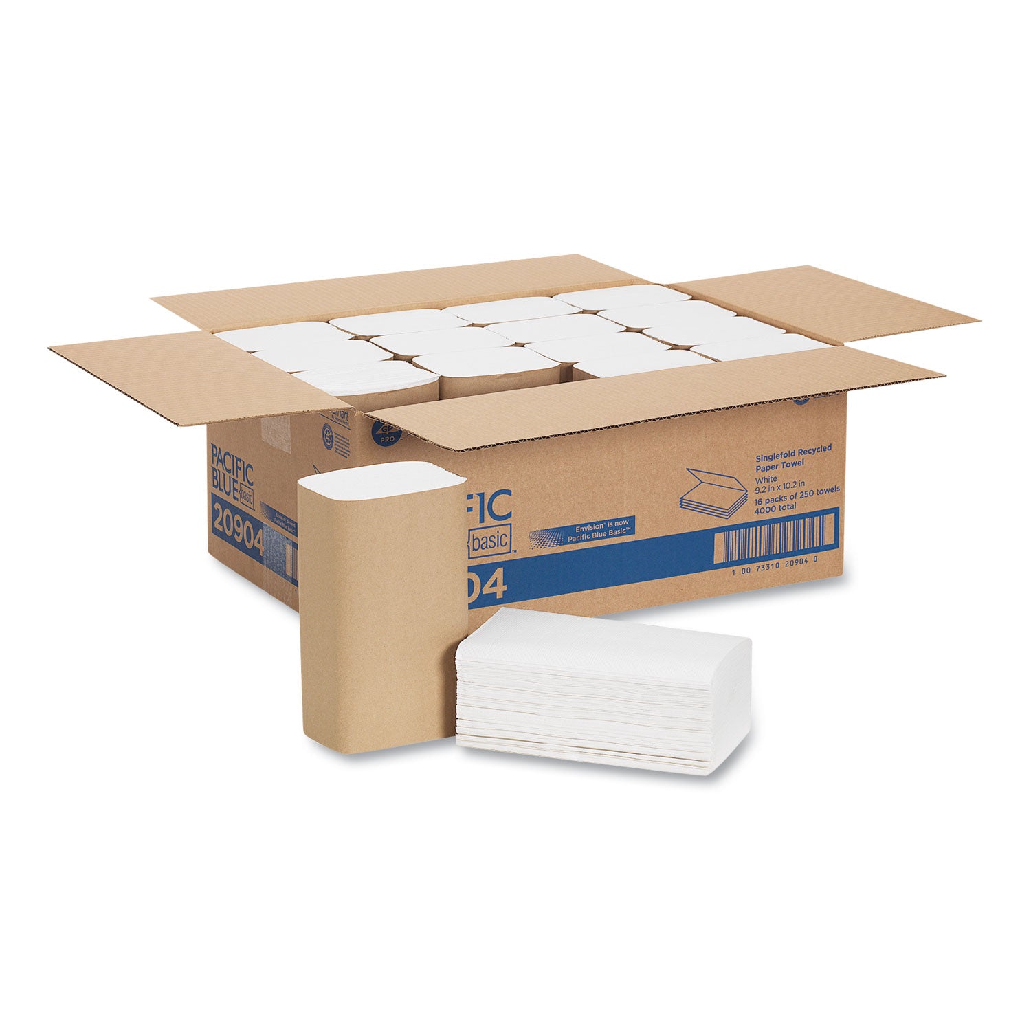 Pacific Blue Basic S-Fold Paper Towels, 1-Ply, 10.25 x 9.25, White, 250/Pack, 16 Packs/Carton -
