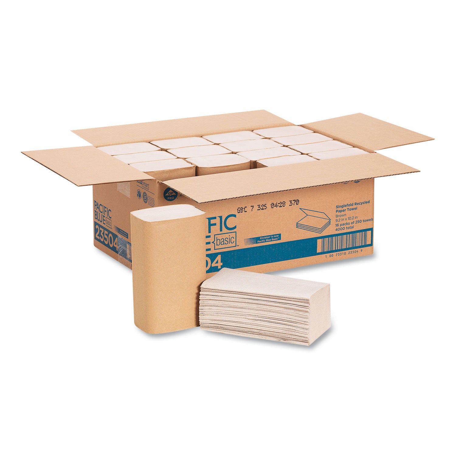 Pacific Blue Basic S-Fold Paper Towels, 1-Ply, 10.25 x 9.25, Brown, 250/Pack, 16 Packs/Carton -