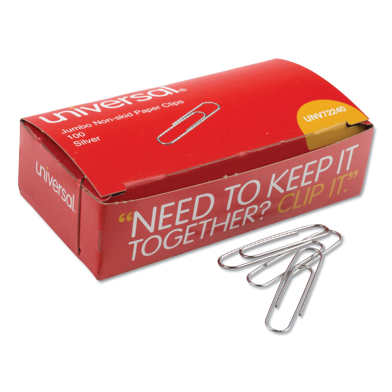 Paper Clips, Jumbo, Nonskid, Silver, 100 Clips/Box, 10 Boxes/Pack -