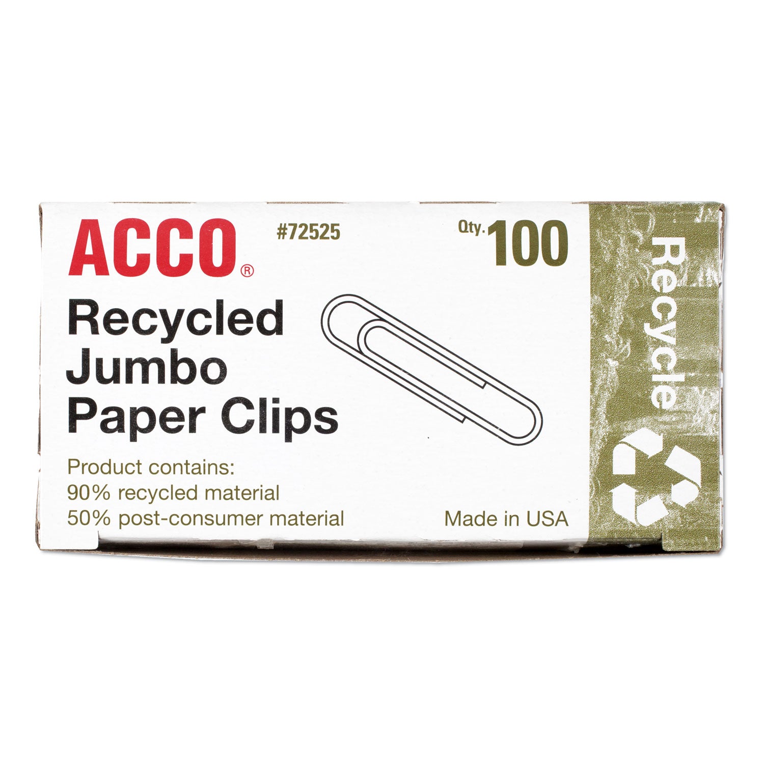 Recycled Paper Clips, Jumbo, Smooth, Silver, 100 Clips/Box, 10 Boxes/Pack -