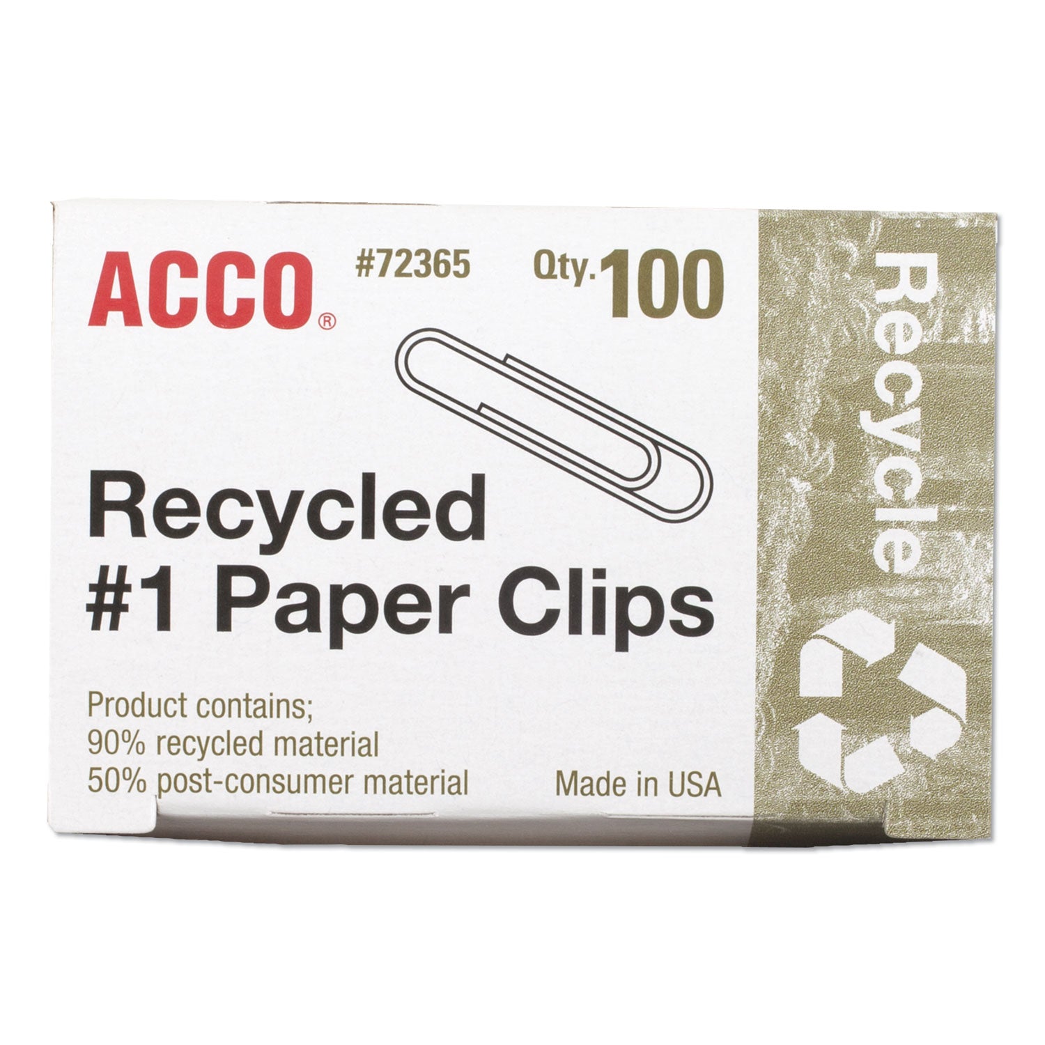 Recycled Paper Clips, #1, Smooth, Silver, 100 Clips/Box, 10 Boxes/Pack - 2