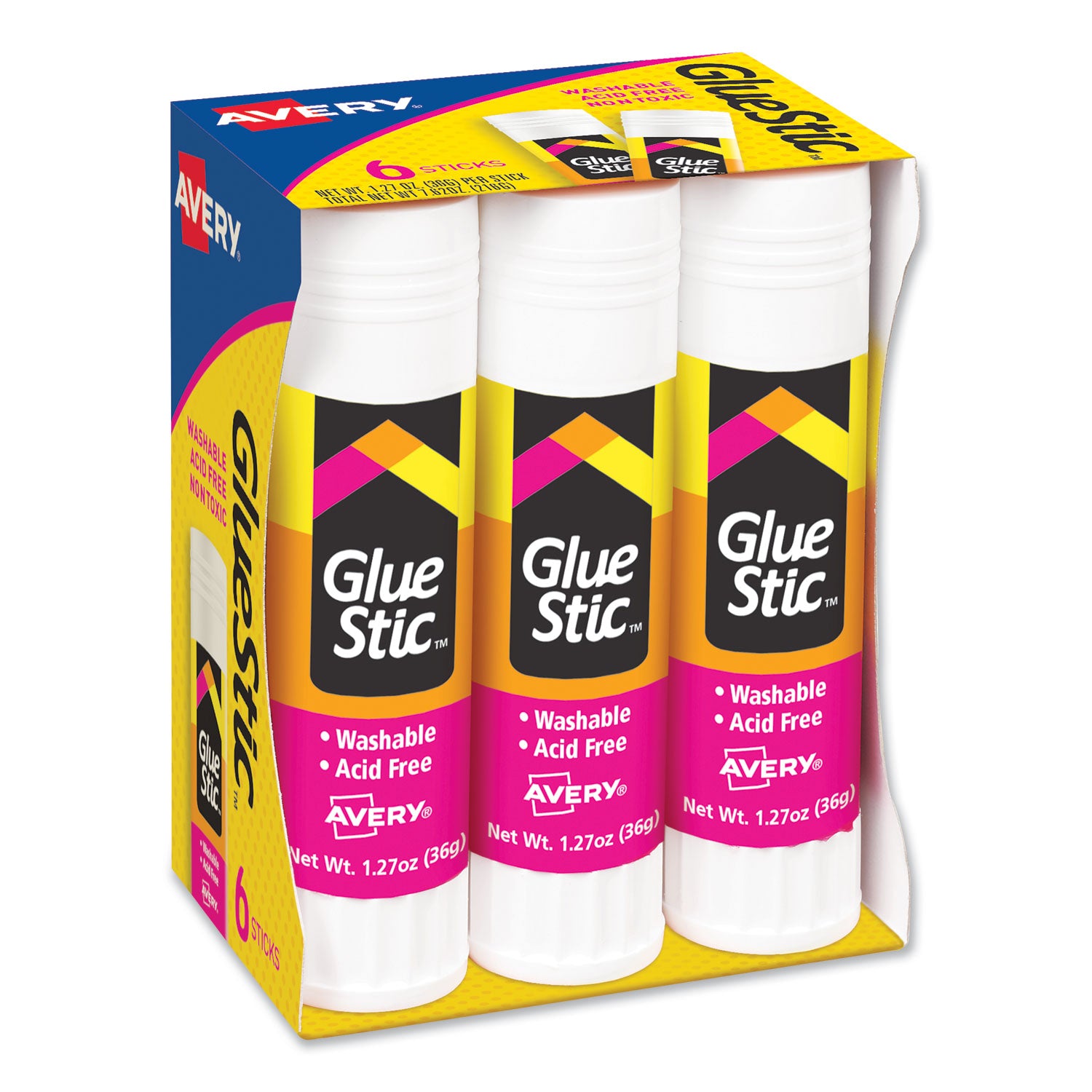 Permanent Glue Stic Value Pack, 1.27 oz, Applies White, Dries Clear, 6/Pack -