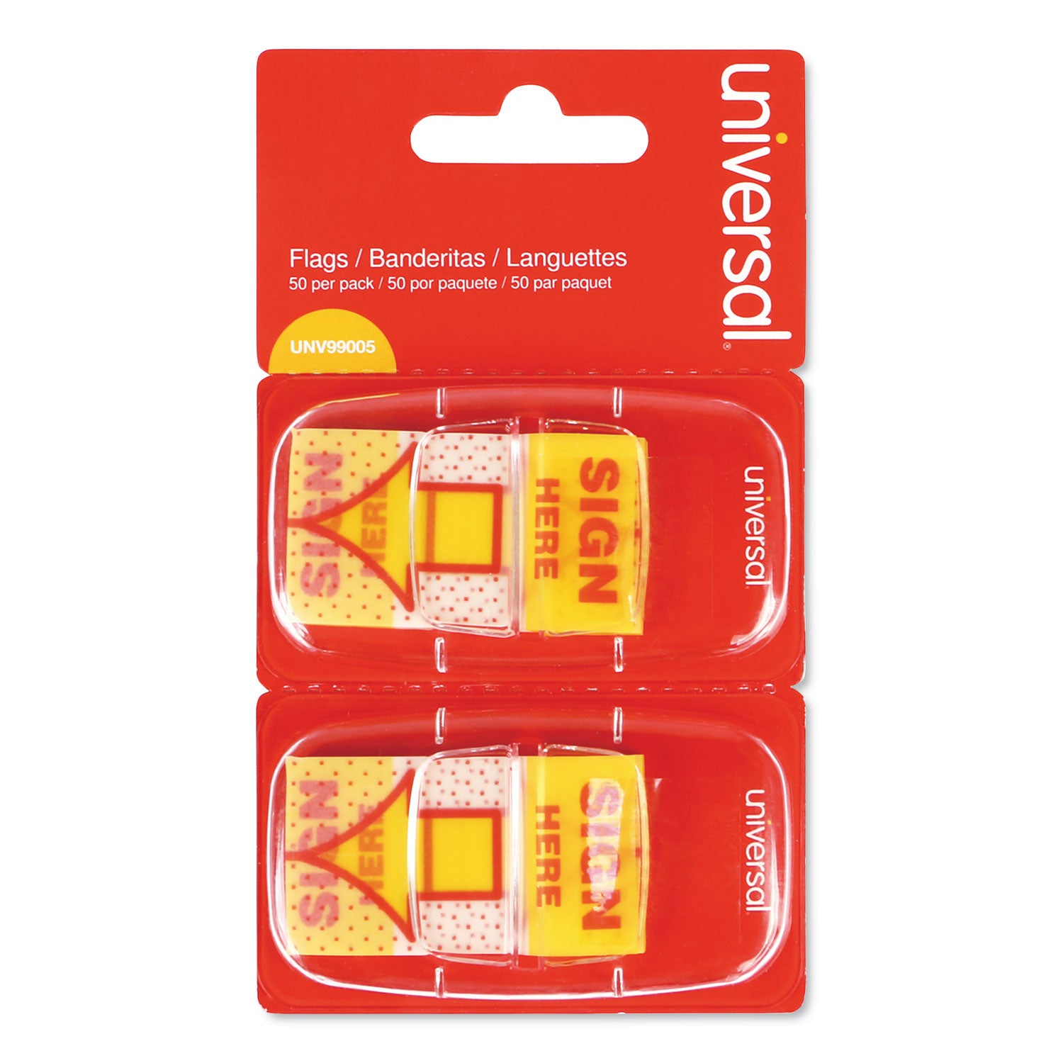 Arrow Page Flags, "Sign Here", Yellow/Red, 50 Flags/Dispenser, 2 Dispensers/Pack -