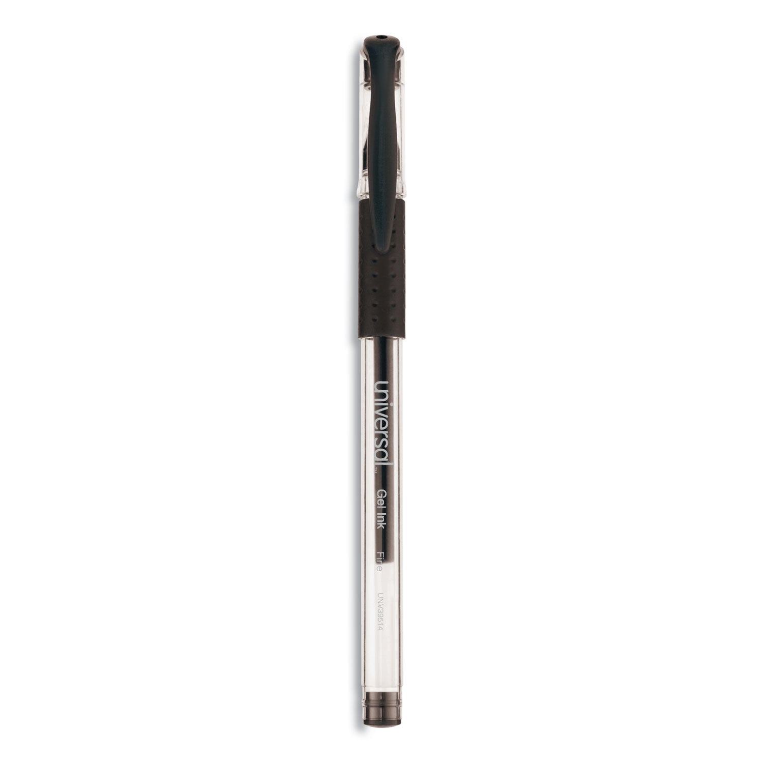 comfort-grip-gel-pen-stick-fine-05-mm-black-ink-clear-black-barrel-dozen_unv39514 - 1