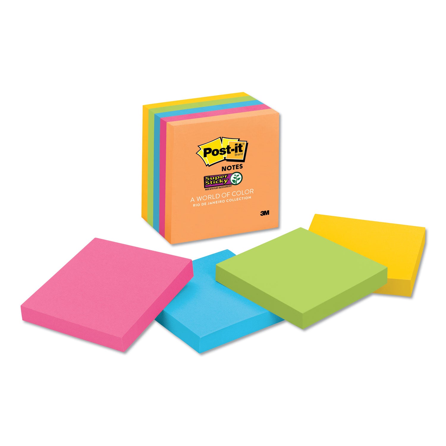 Pads in Energy Boost Collection Colors, 3" x 3", 90 Sheets/Pad, 5 Pads/Pack -