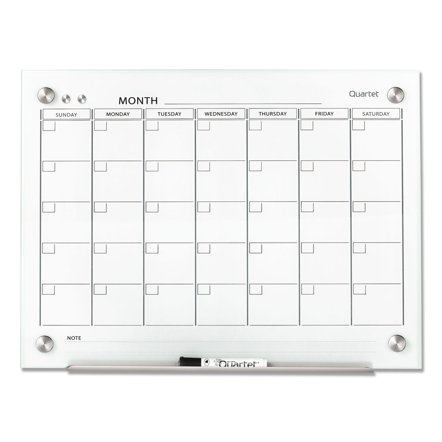 Infinity Magnetic Glass Calendar Board, One Month, 24 x 18, White Surface -