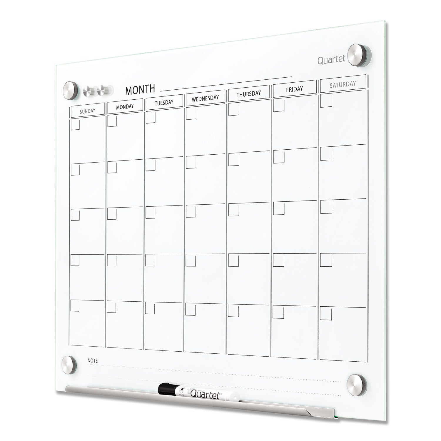 Infinity Magnetic Glass Calendar Board, One Month, 24 x 18, White Surface -