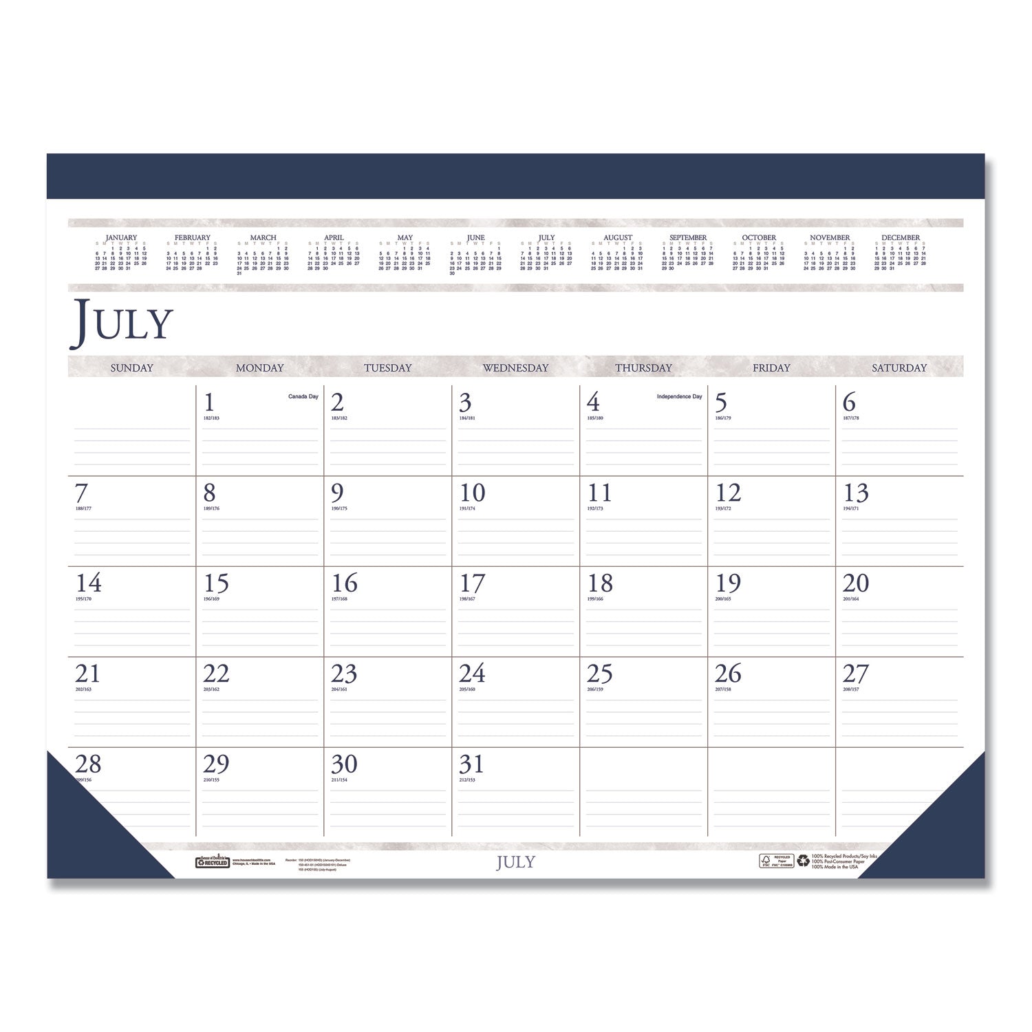 recycled-academic-desk-pad-calendar-185-x-13-white-blue-sheets-blue-binding-corners-14-month-july-to-aug-2023-to-2024_hod1556 - 2