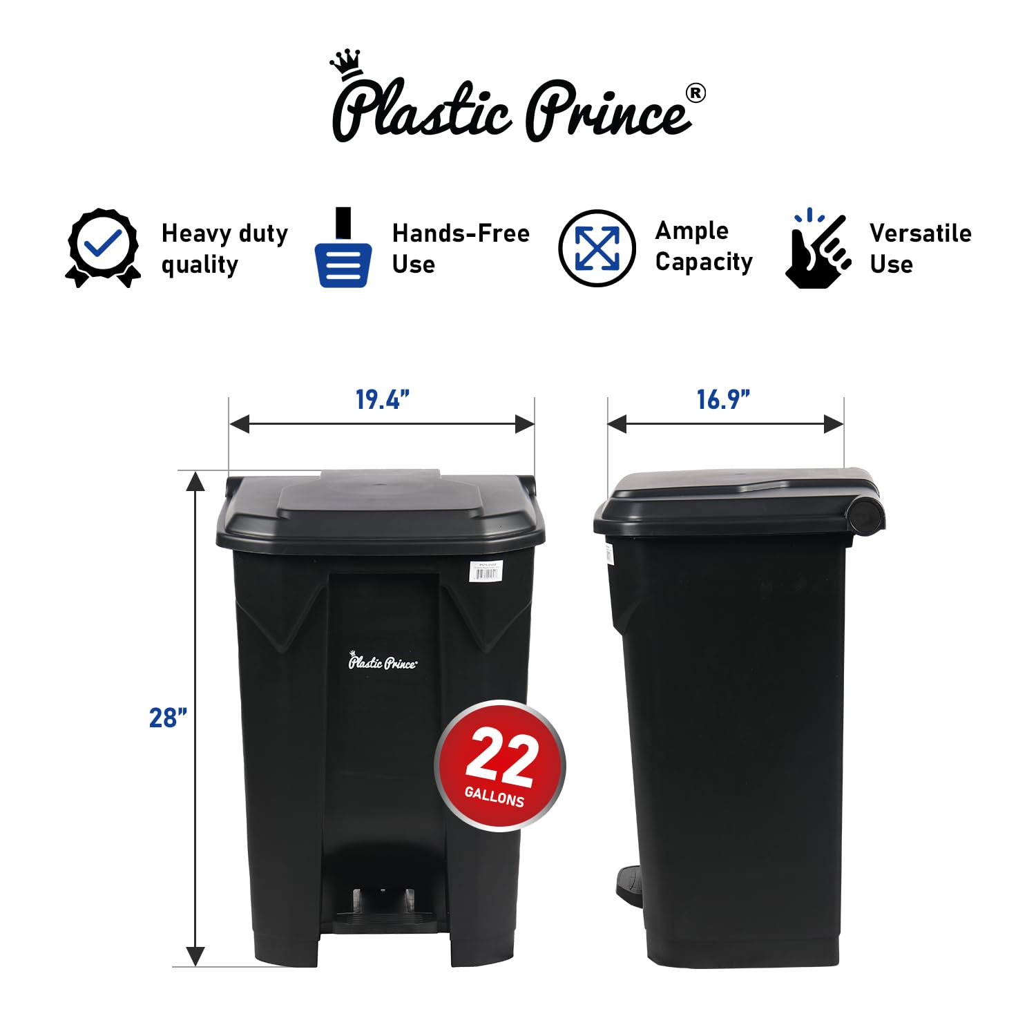 22 Gal Step-On Indoor Trash Can, Black
