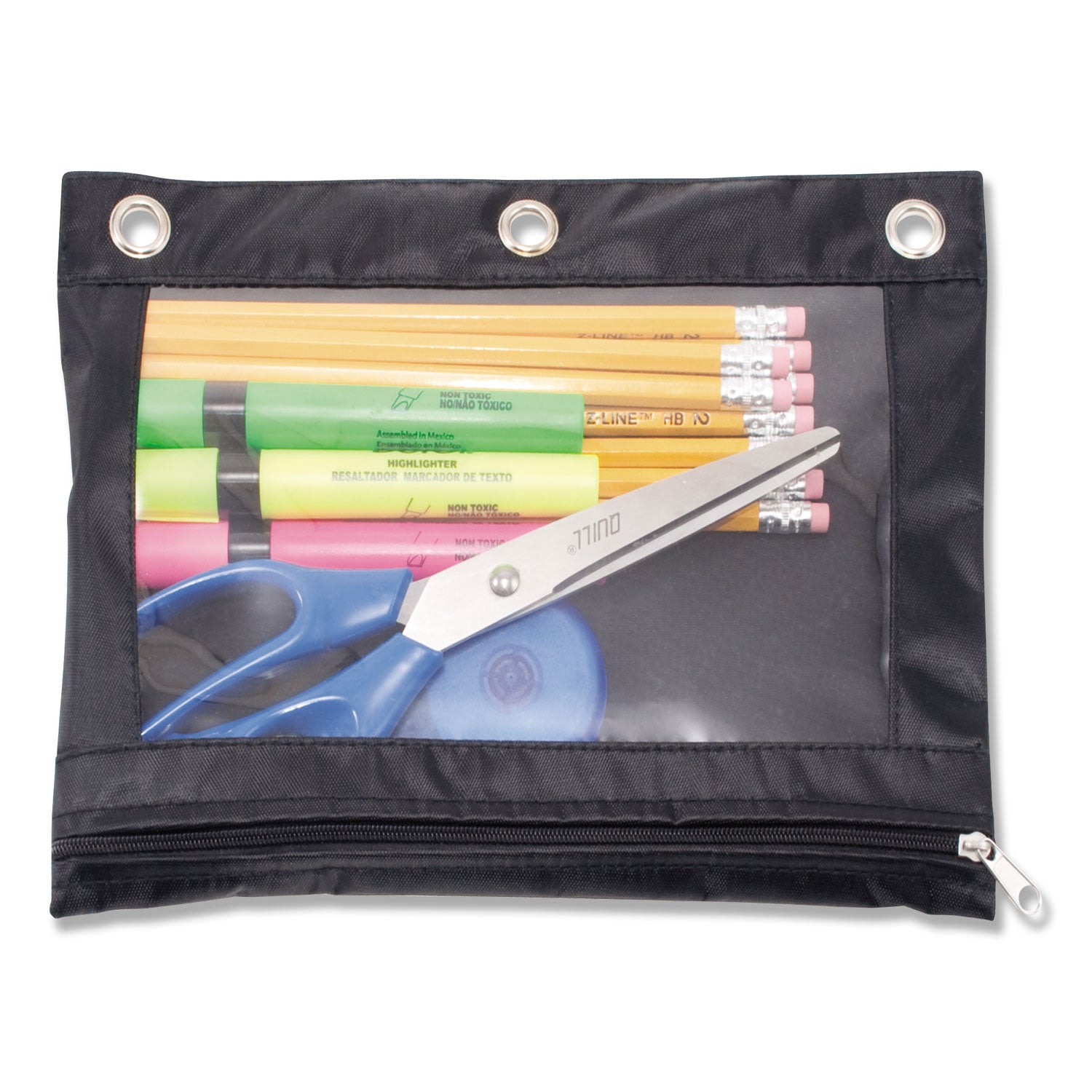 Binder Pencil Pouch, 10 x 7.38, Black/Clear -