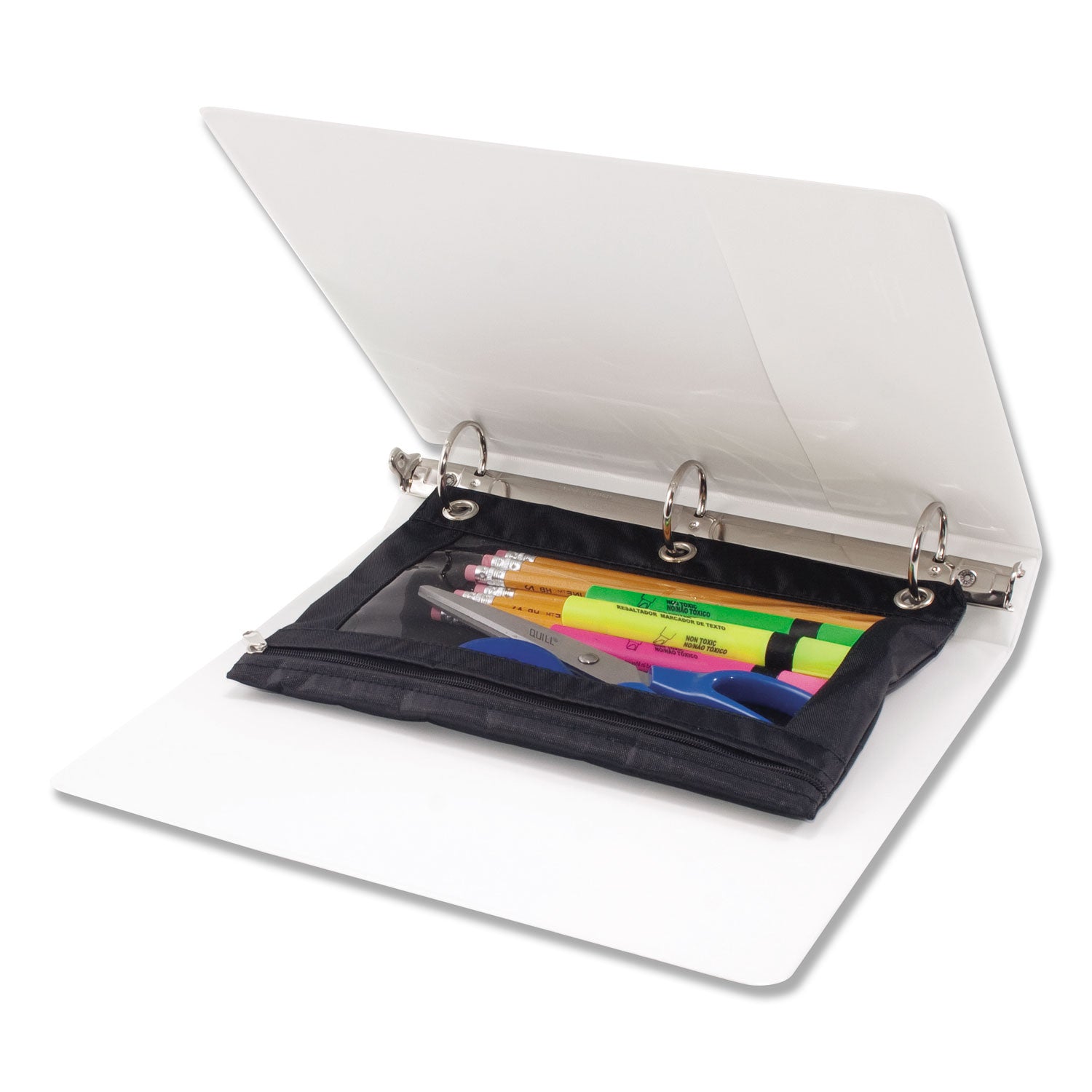 Binder Pencil Pouch, 10 x 7.38, Black/Clear -