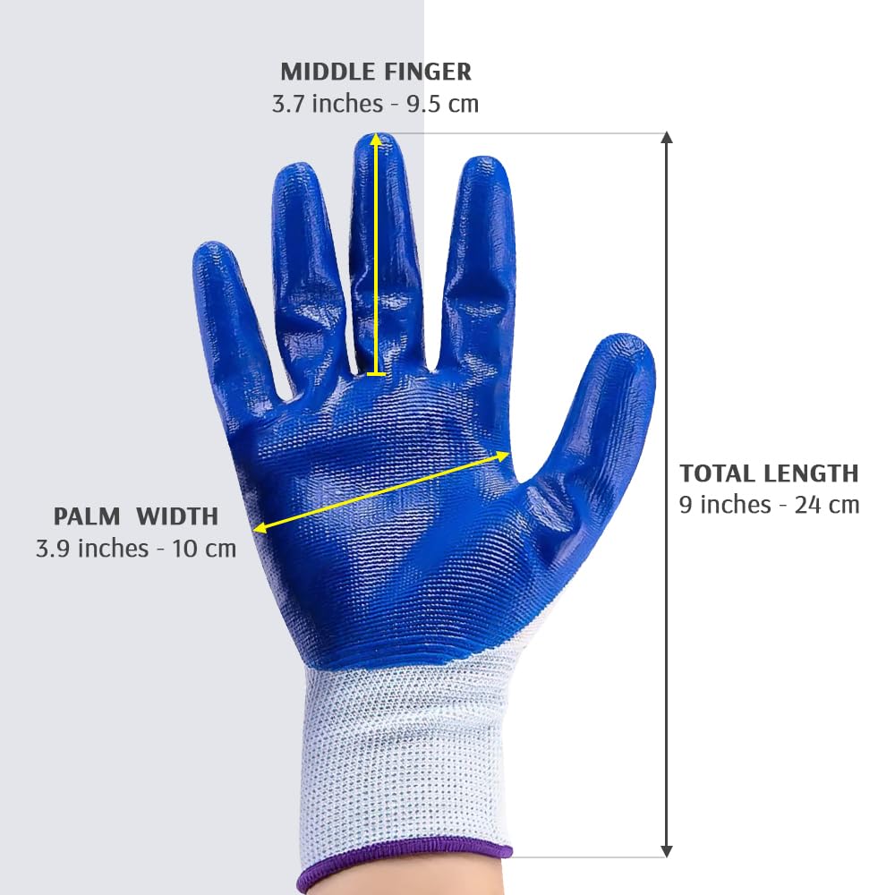 White Nylon Work Gloves with Blue Coated Palm, 10 Pairs Per Pack, 300 Pairs Per Case - 1