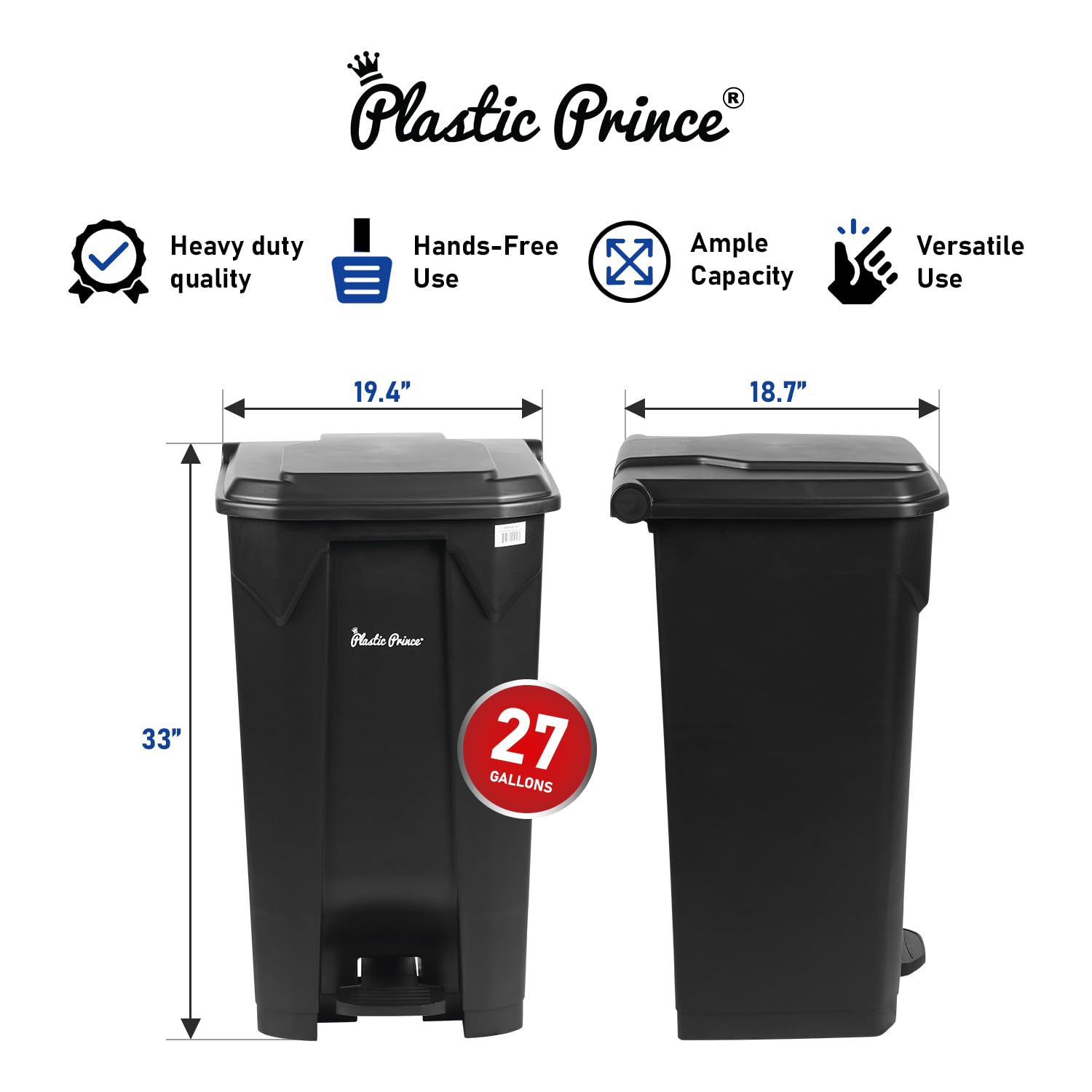 27 Gal Step-On Indoor Trash Can, Black